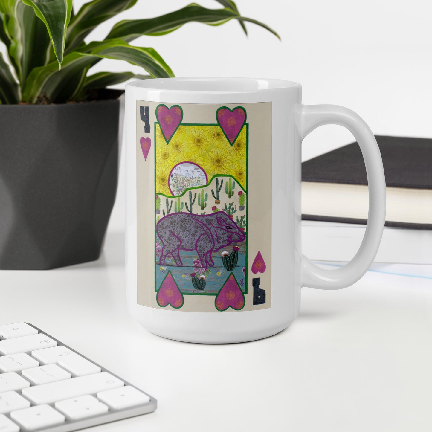 Four of Hearts by Suzanne Villella | White glossy mug