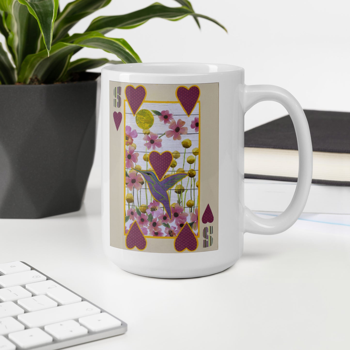 Five of Hearts by Suzanne Villella | White glossy mug