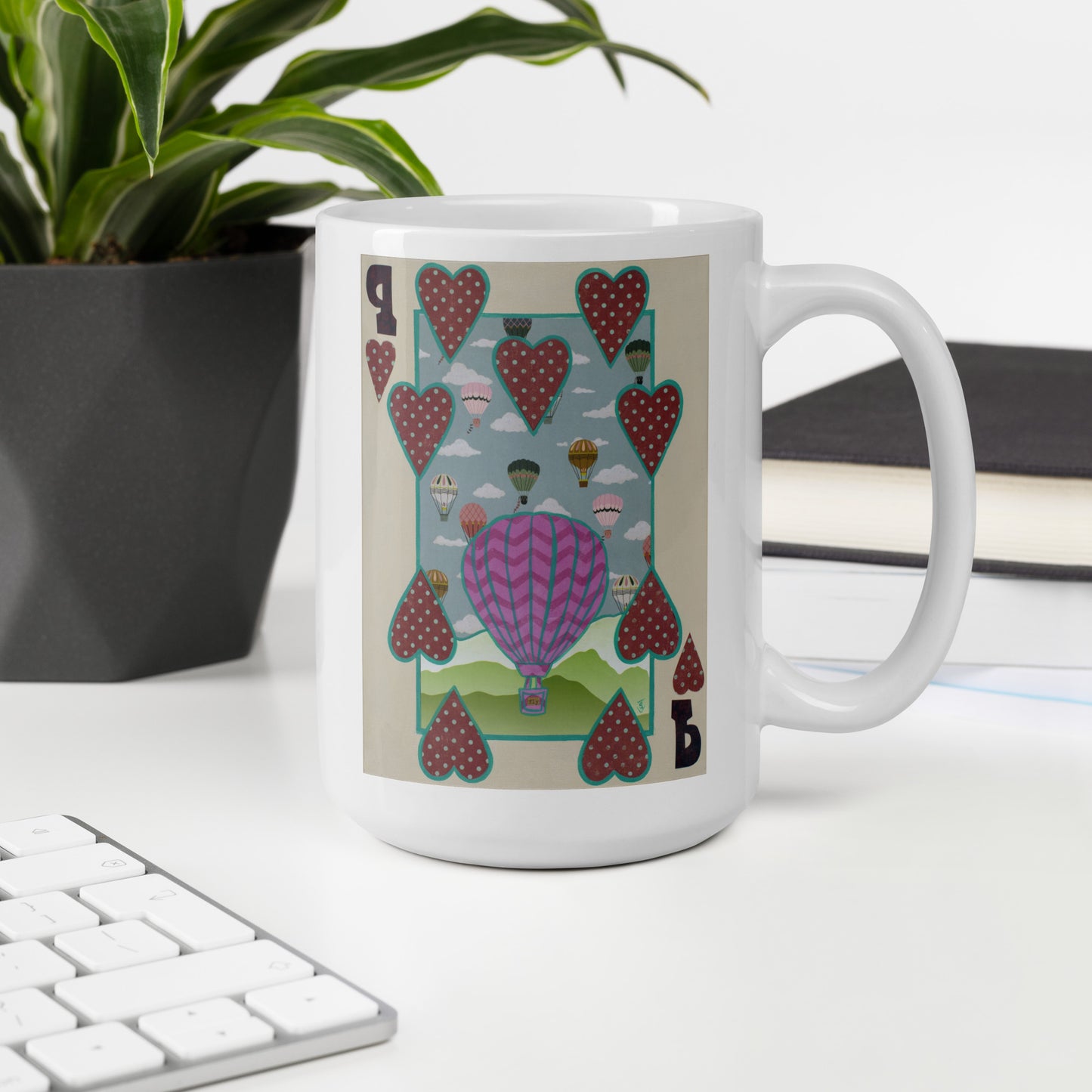 Nine of Hearts by Suzanne Villella | White glossy mug