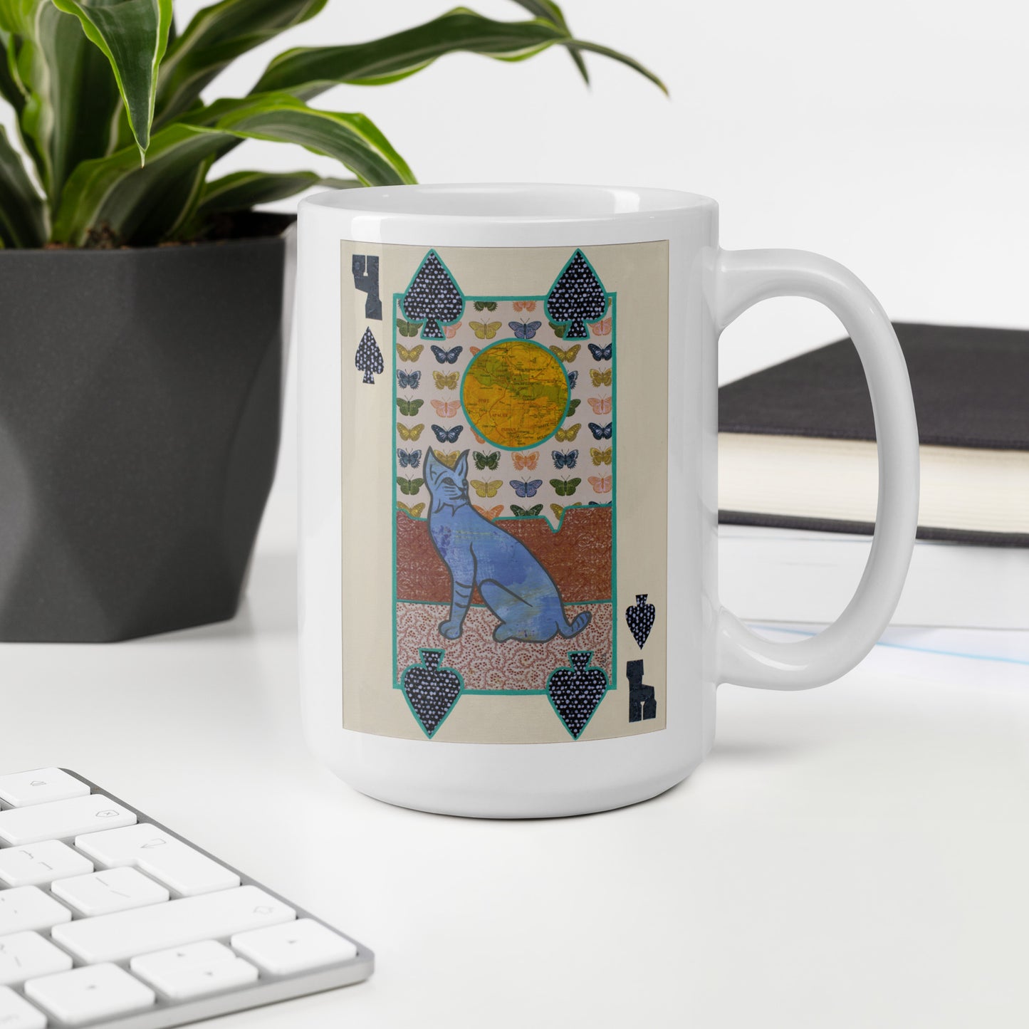 Four of Spades by Suzanne Villella | White glossy mug