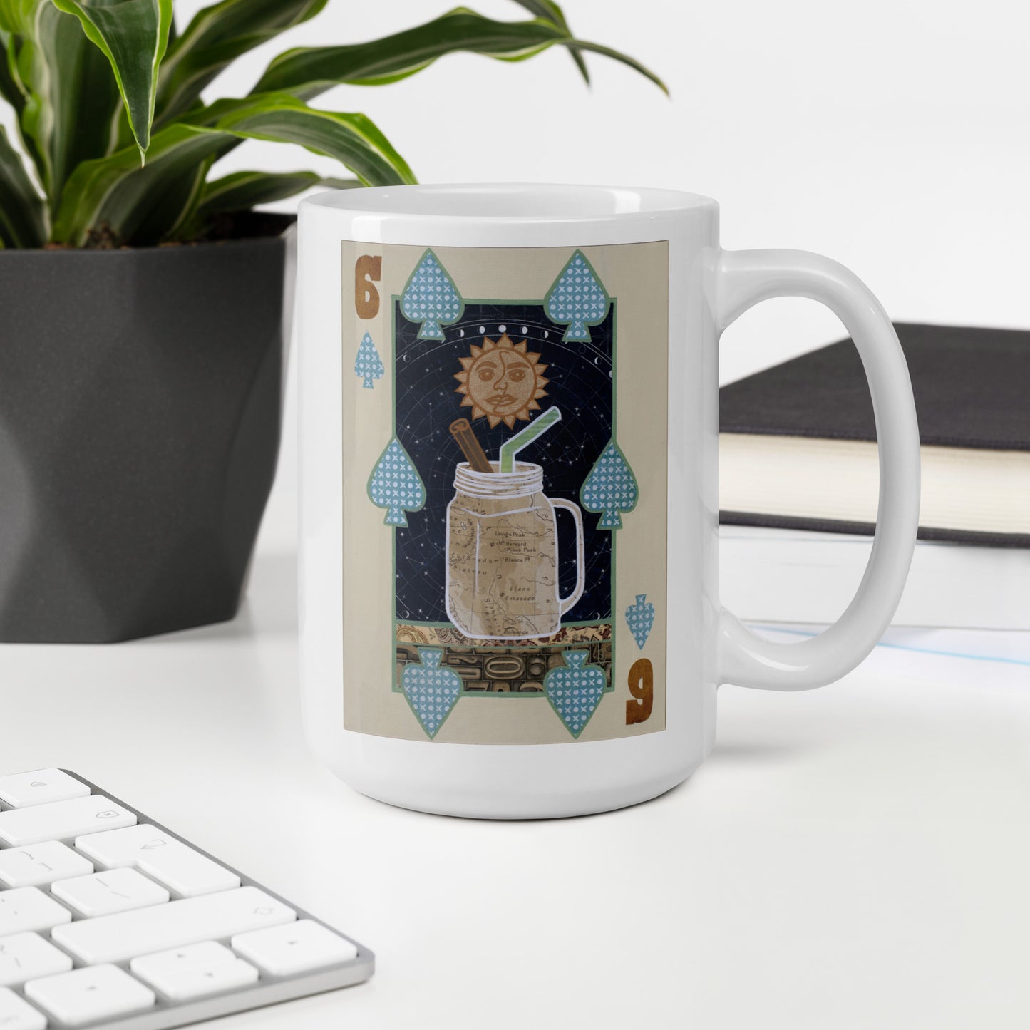 Six of Spades by Suzanne Villella | White glossy mug