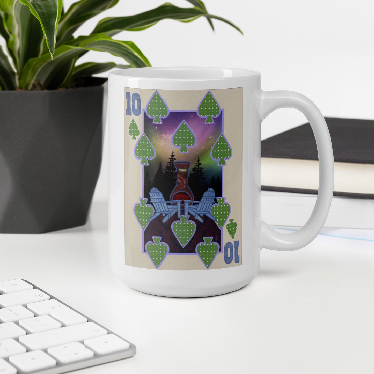 Ten of Spades by Suzanne Villella | White glossy mug