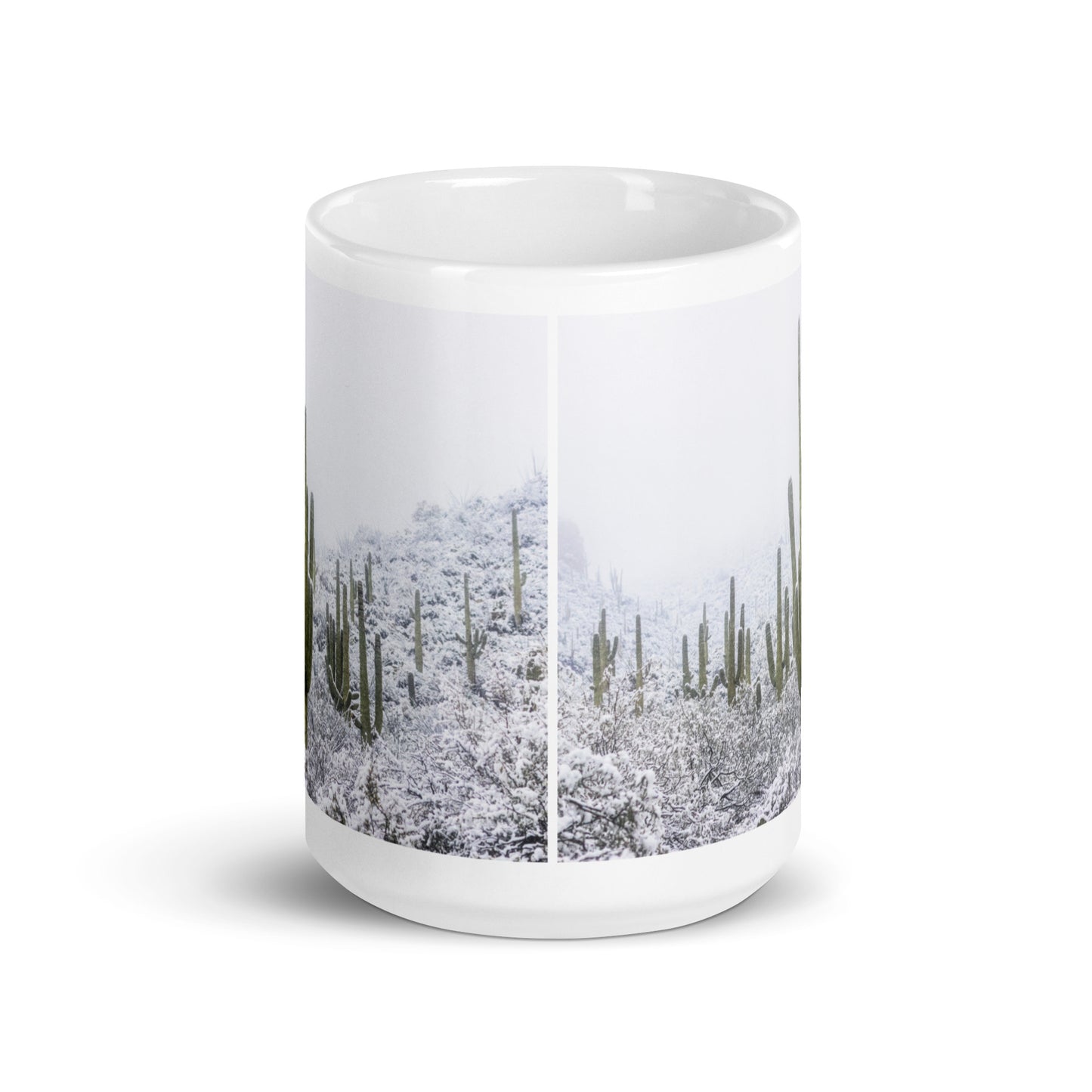 Saguaro Snowfall by Sean Parker Photography | White glossy mug