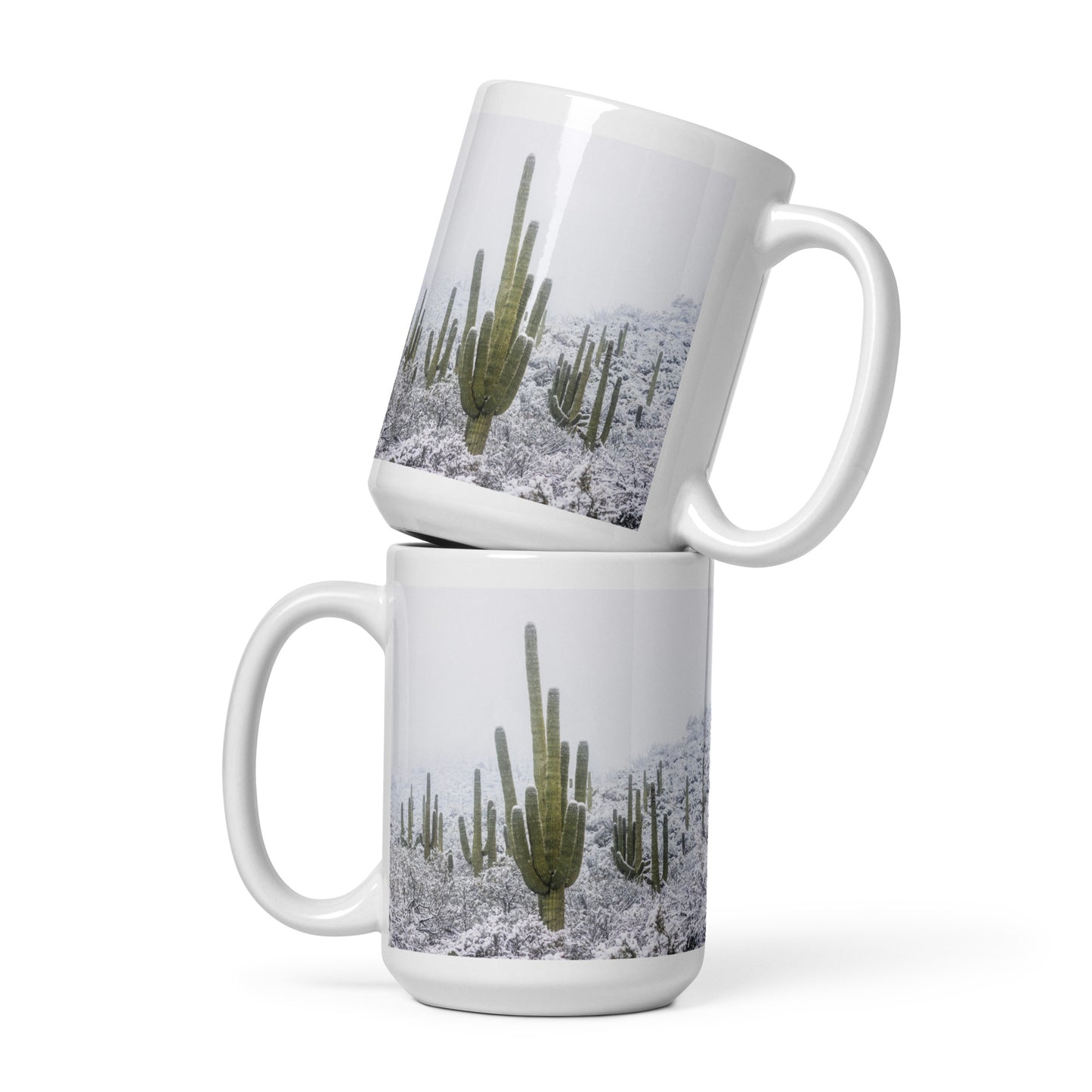 Saguaro Snowfall by Sean Parker Photography | White glossy mug