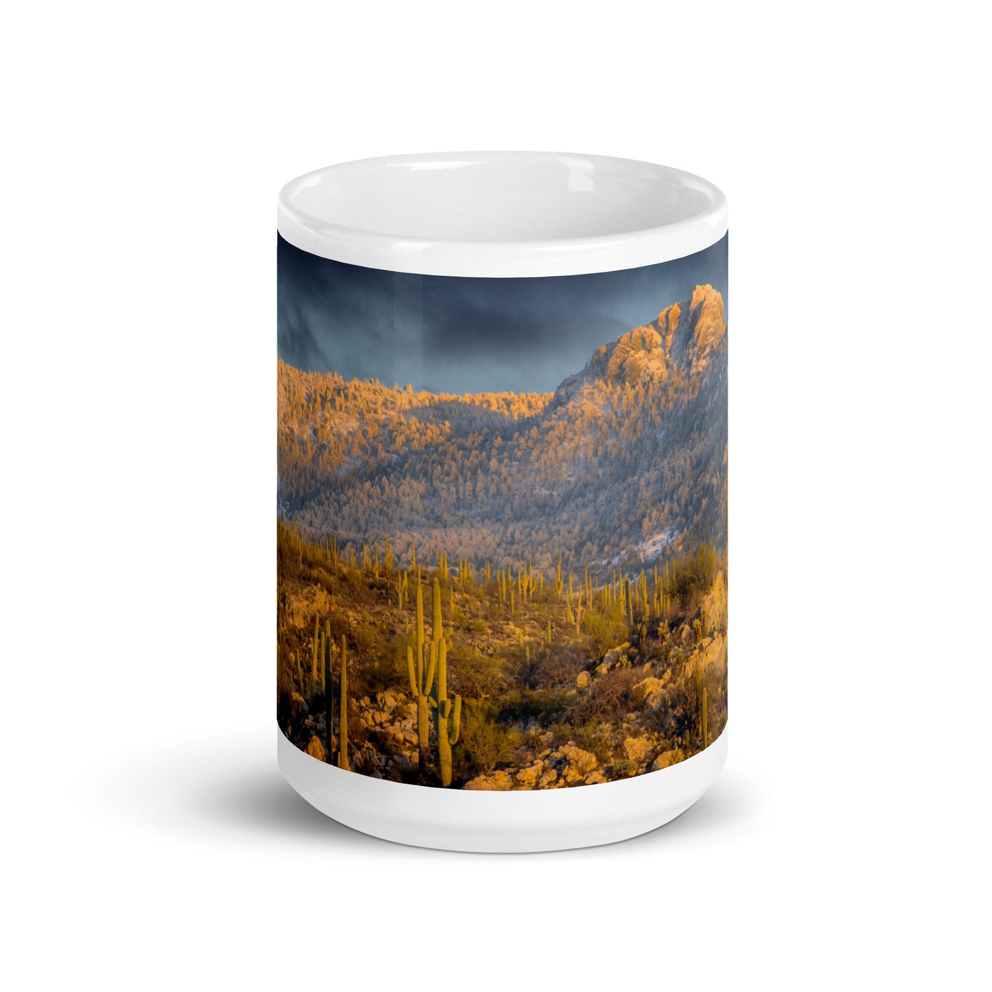 Rincon Mountain Snow by Sean Parker Photography | White glossy mug