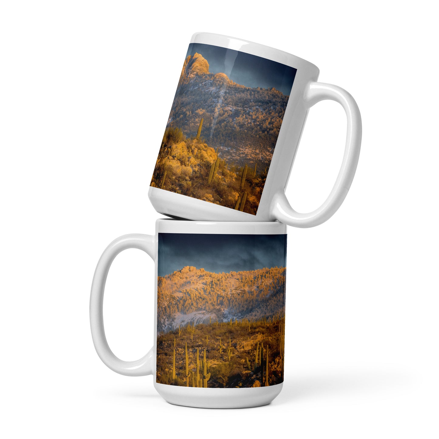 Rincon Mountain Snow by Sean Parker Photography | White glossy mug