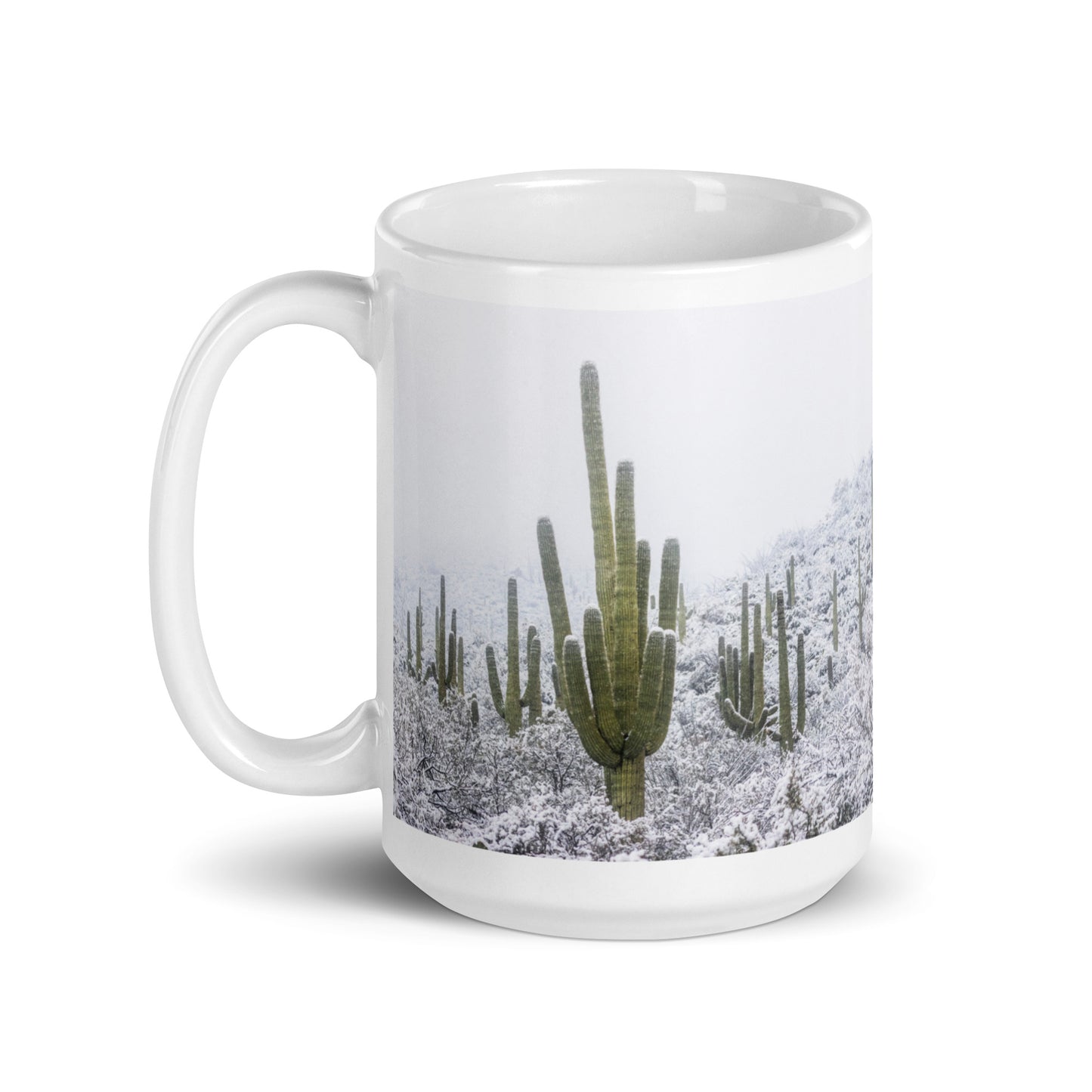 Saguaro Snowfall by Sean Parker Photography | White glossy mug