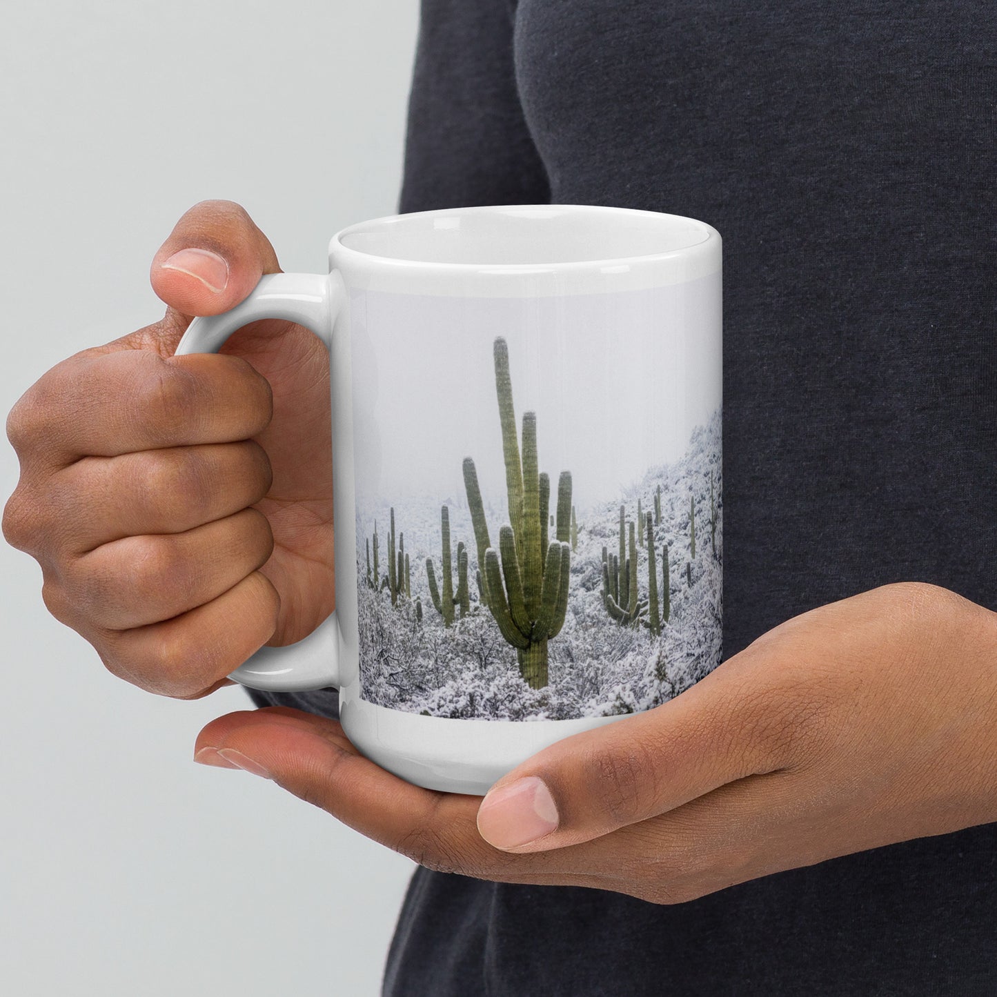 Saguaro Snowfall by Sean Parker Photography | White glossy mug