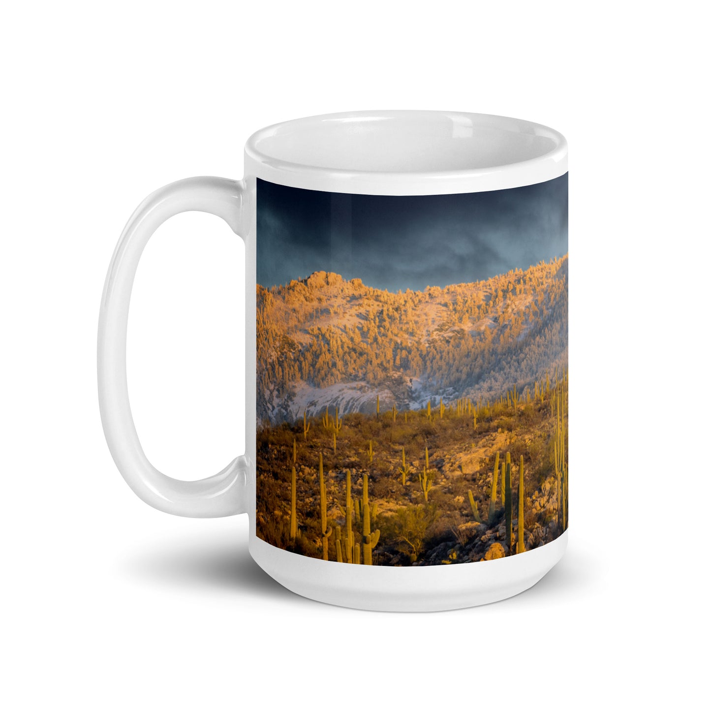 Rincon Mountain Snow by Sean Parker Photography | White glossy mug