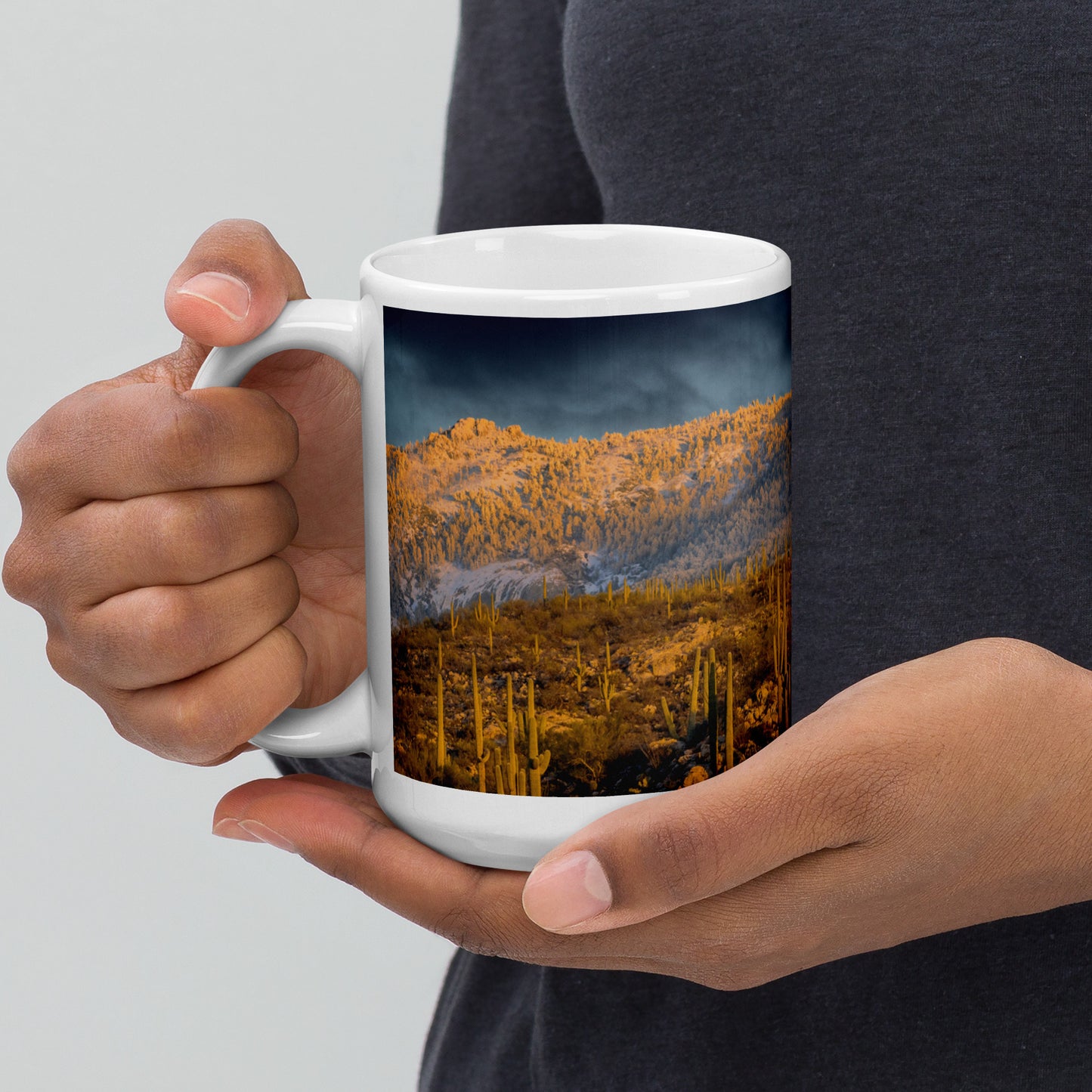 Rincon Mountain Snow by Sean Parker Photography | White glossy mug