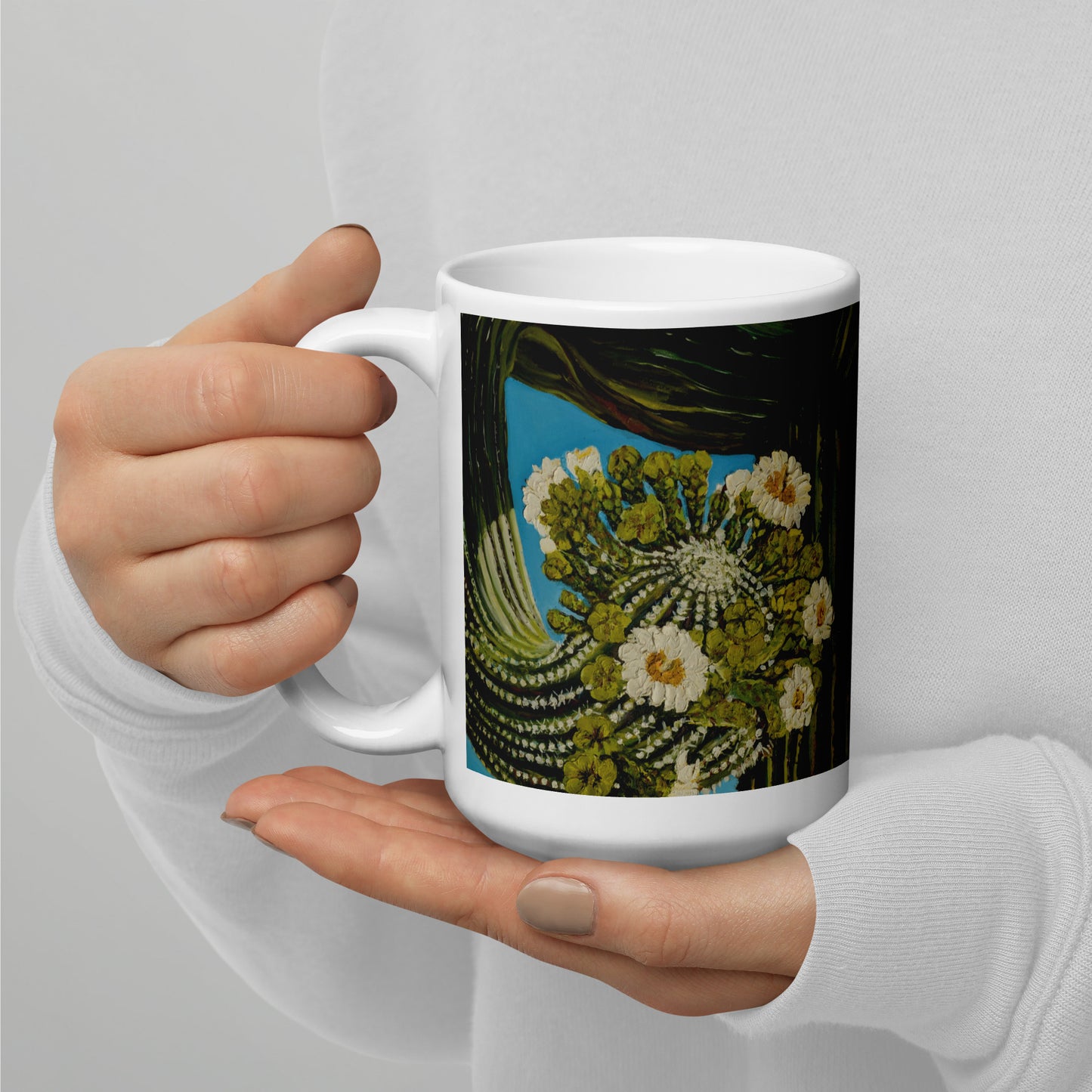 Twisted Saguaro by Andrea Rodriguez | White glossy mug