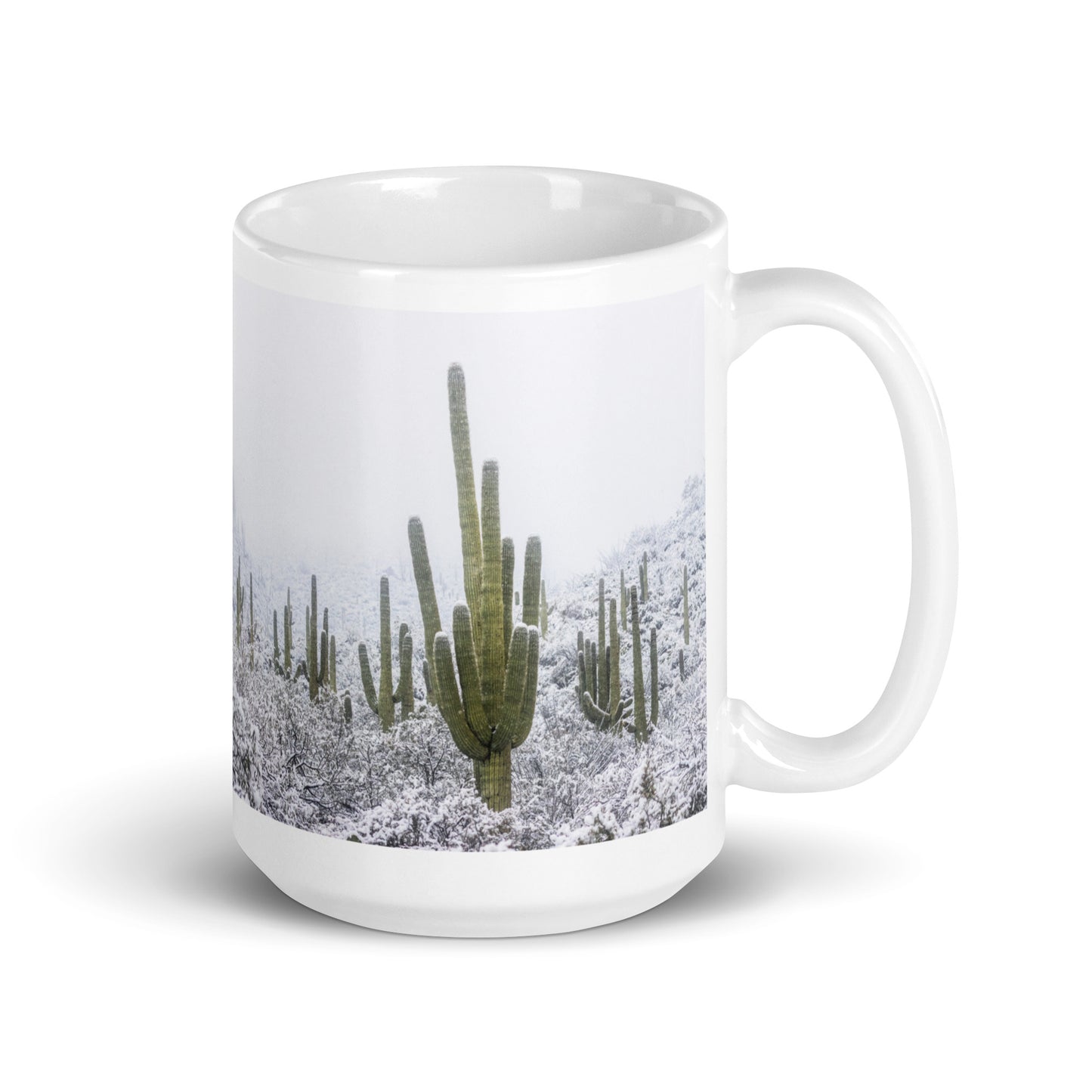 Saguaro Snowfall by Sean Parker Photography | White glossy mug