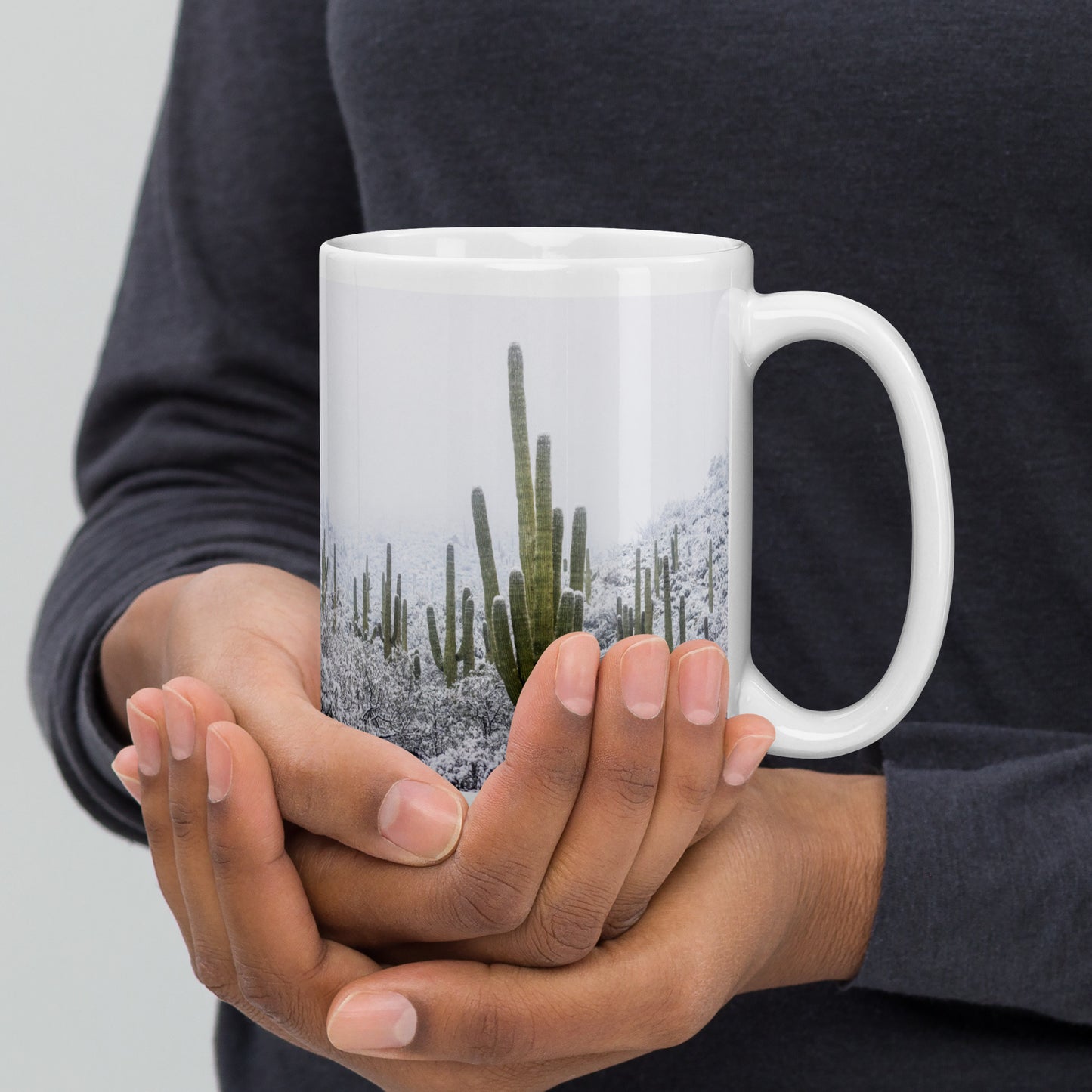 Saguaro Snowfall by Sean Parker Photography | White glossy mug