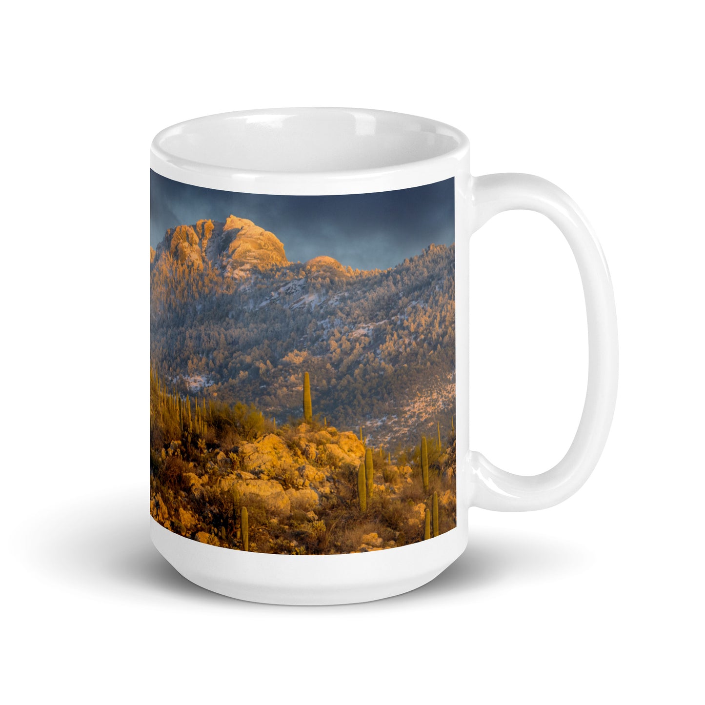 Rincon Mountain Snow by Sean Parker Photography | White glossy mug