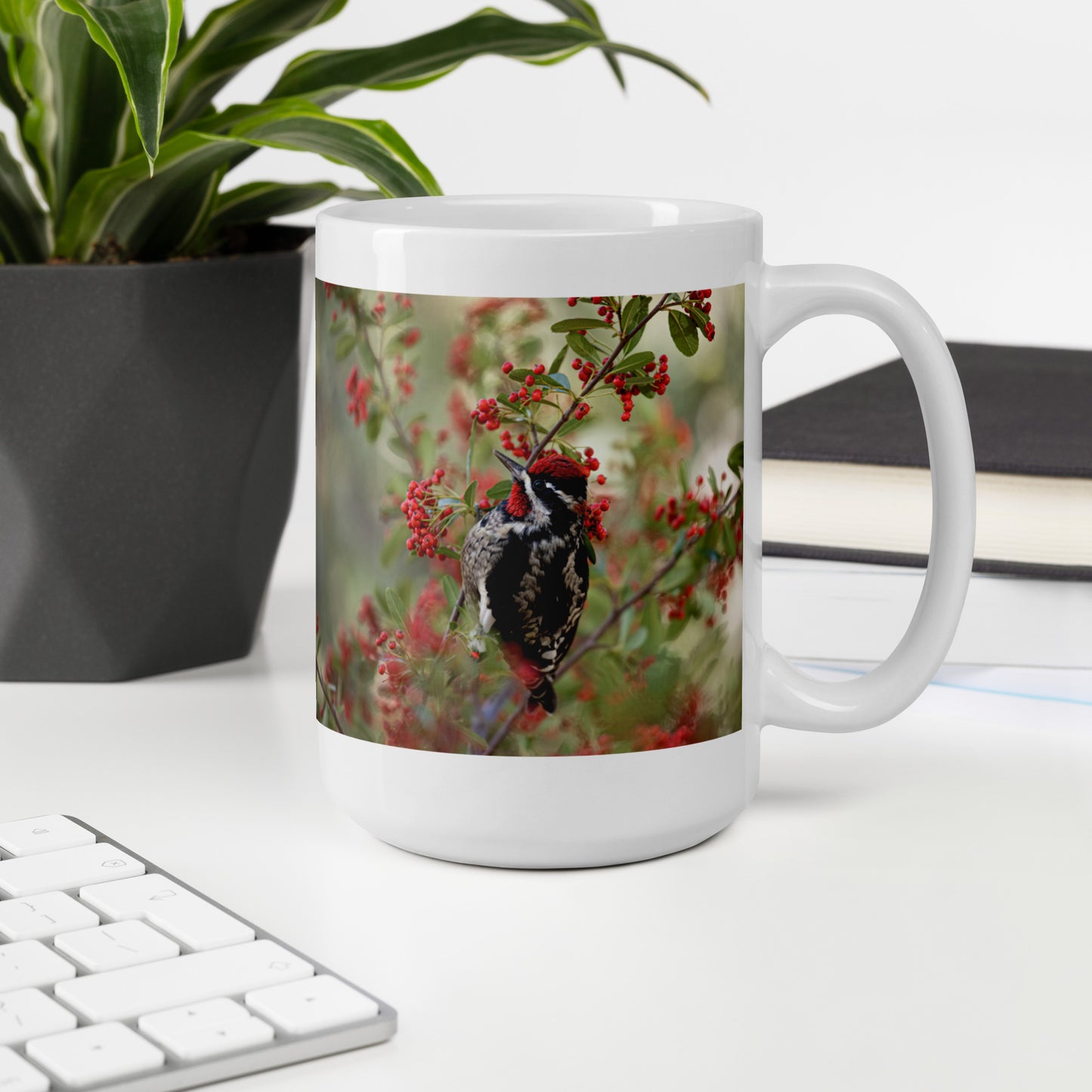 Red Naped Sapsucker by Leslie Leathers Photography | White glossy mug