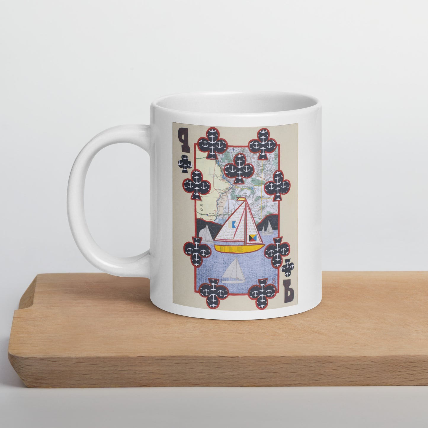 Nine of Clubs by Suzanne Villella | White glossy mug