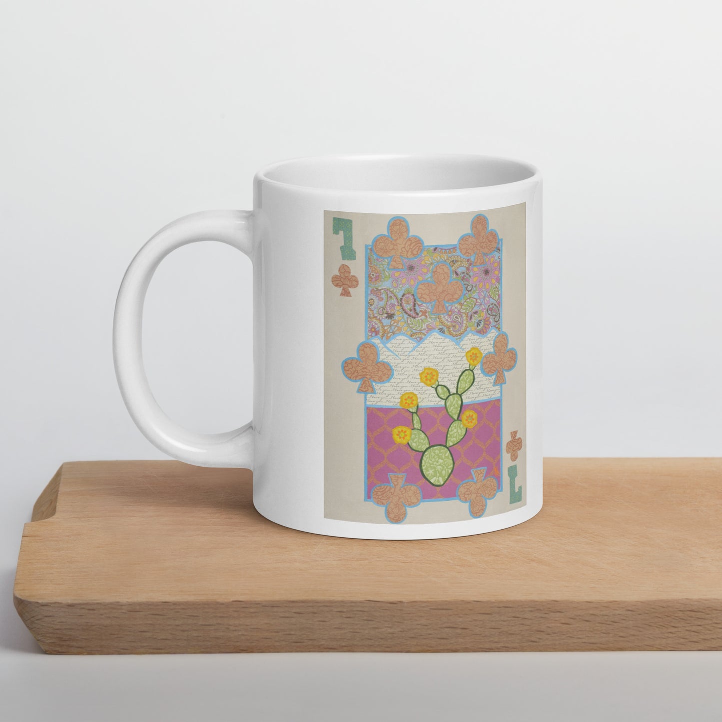 Seven of Clubs by Suzanne Villella | White glossy mug