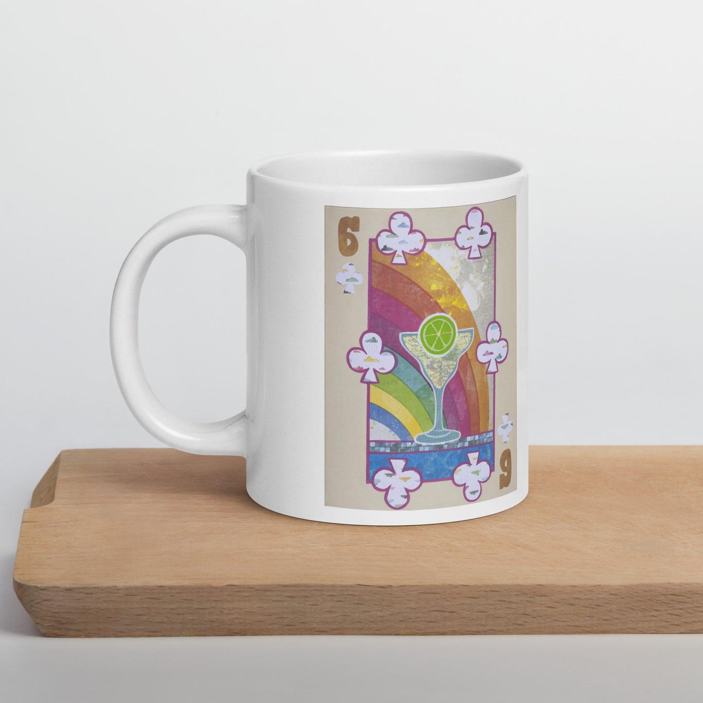 Six of Clubs by Suzanne Villella | White glossy mug