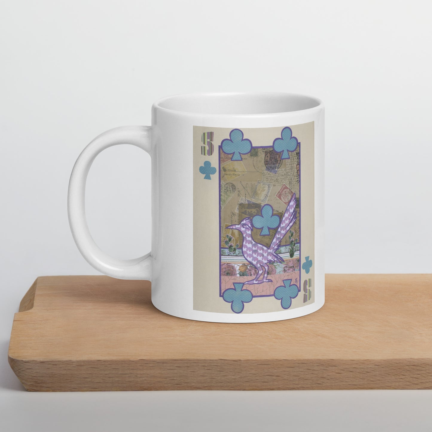 Five of Clubs by Suzanne Villella | White glossy mug
