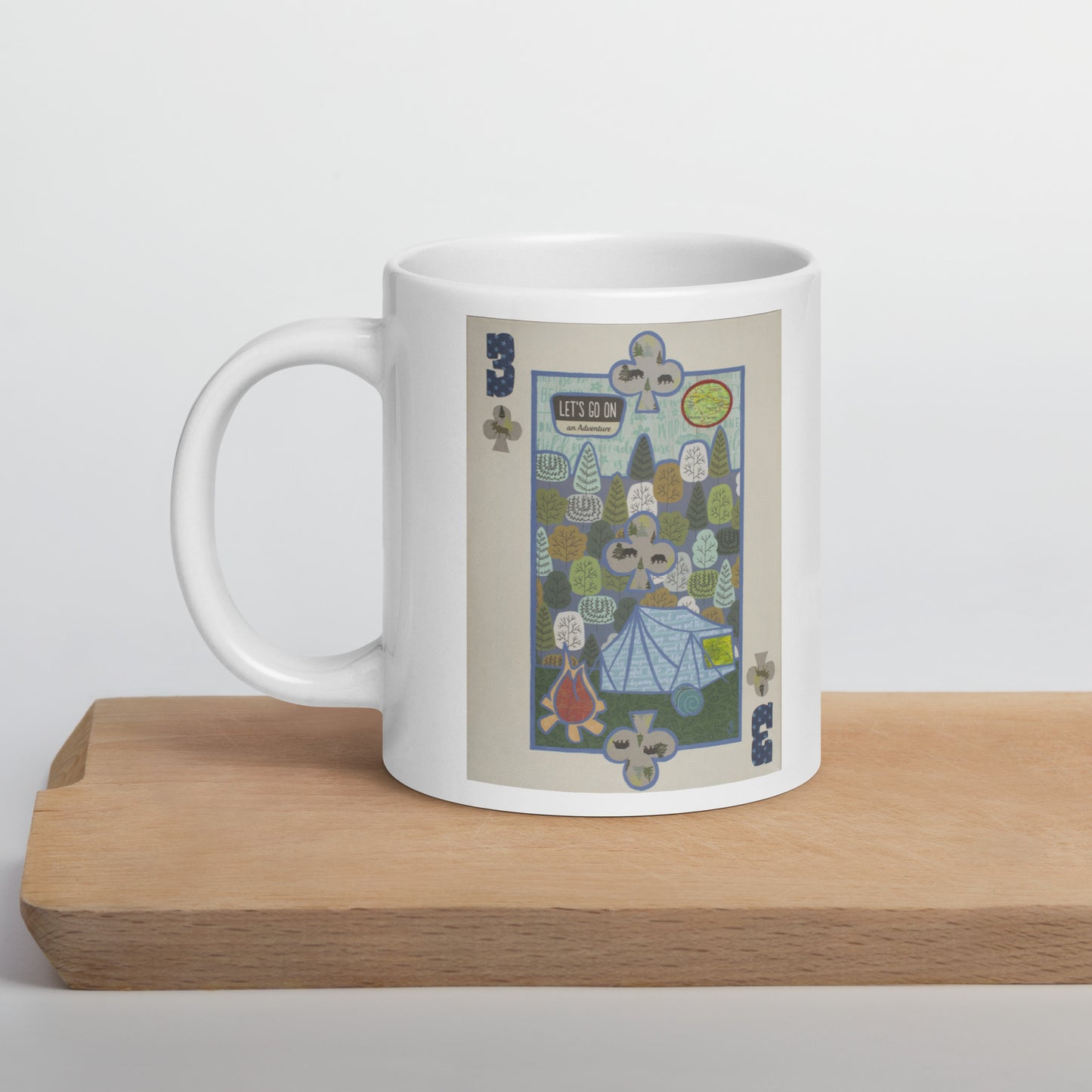 Three of Clubs by Suzanne Villella | White glossy mug