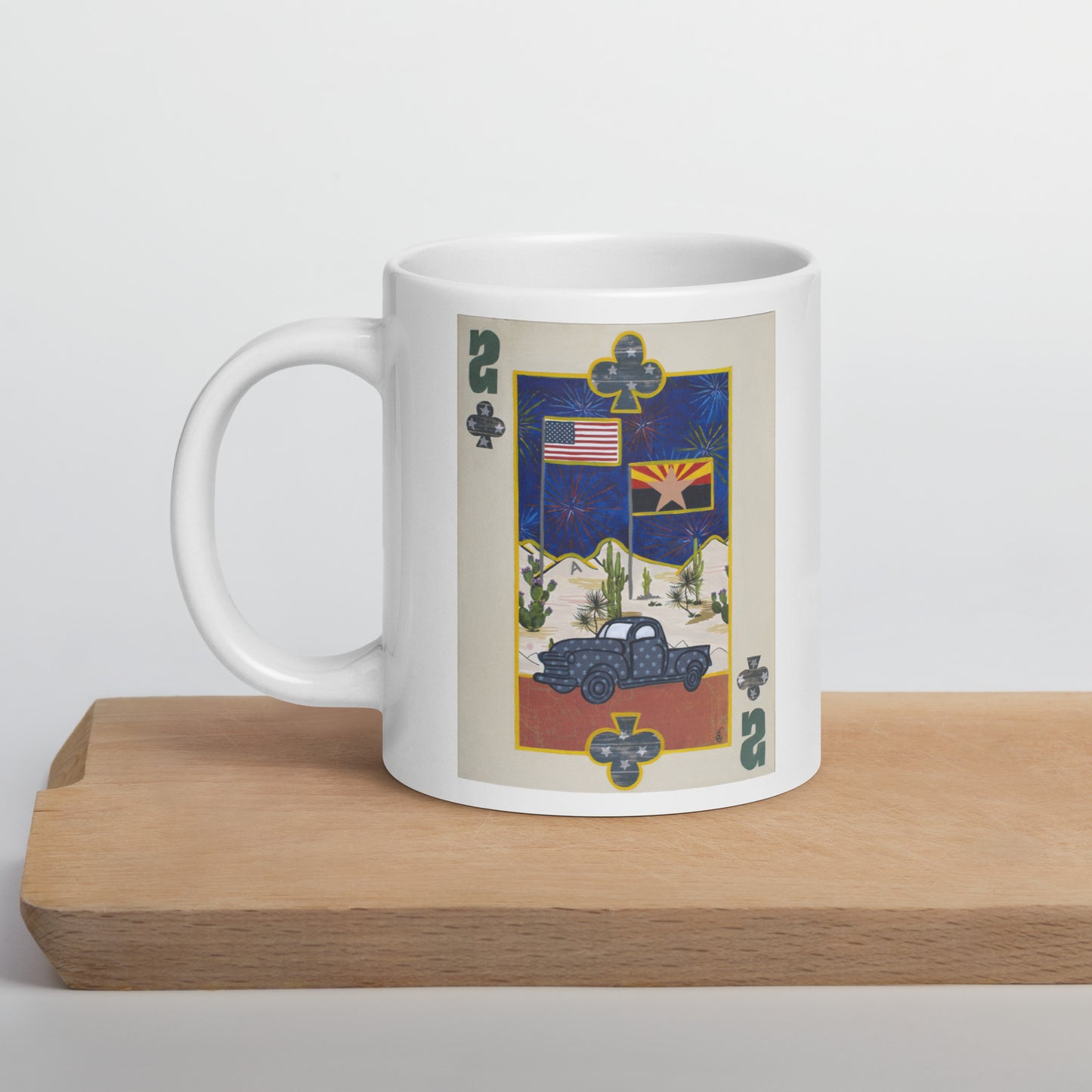 Two of Clubs by Suzanne Villella | White glossy mug