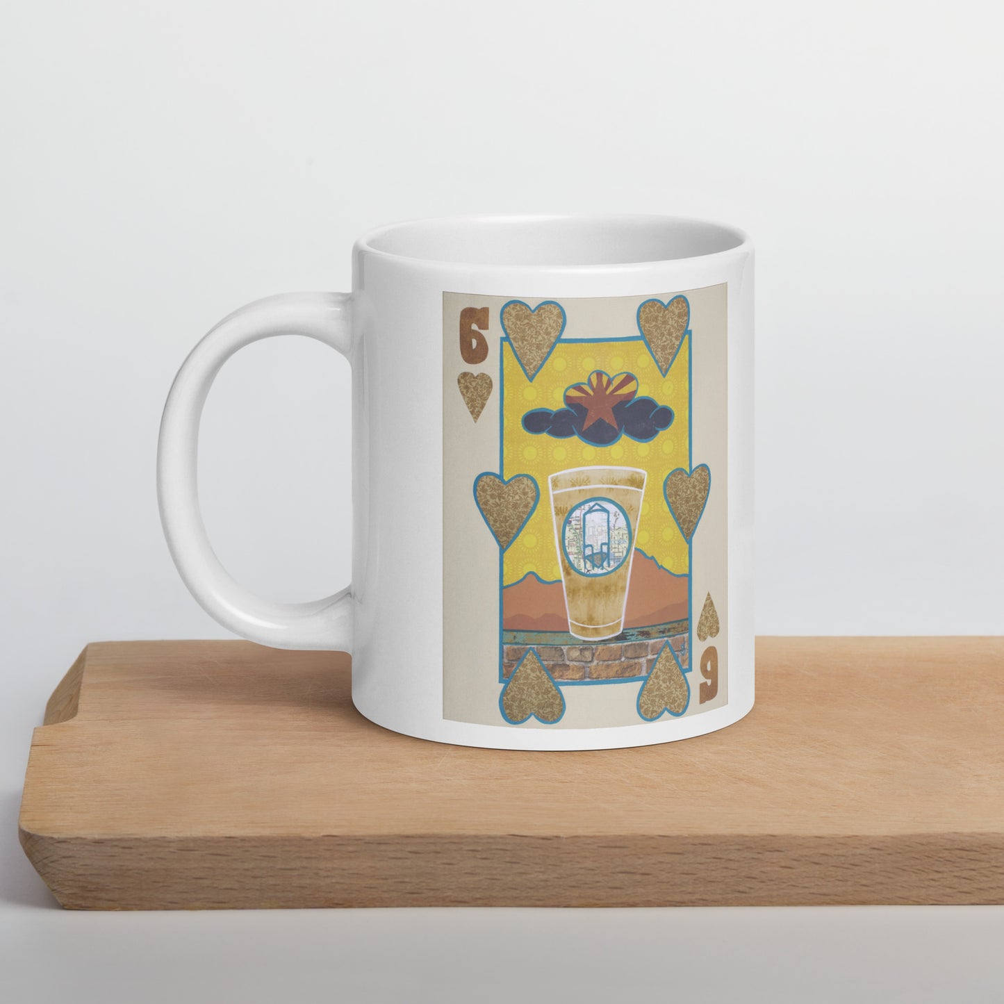 Six of Hearts by Suzanne Villella | White glossy mug