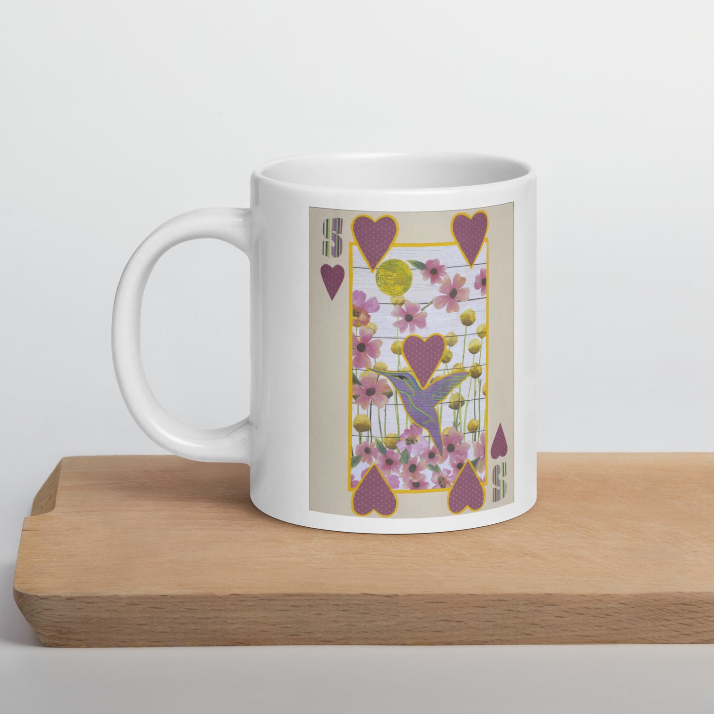 Five of Hearts by Suzanne Villella | White glossy mug