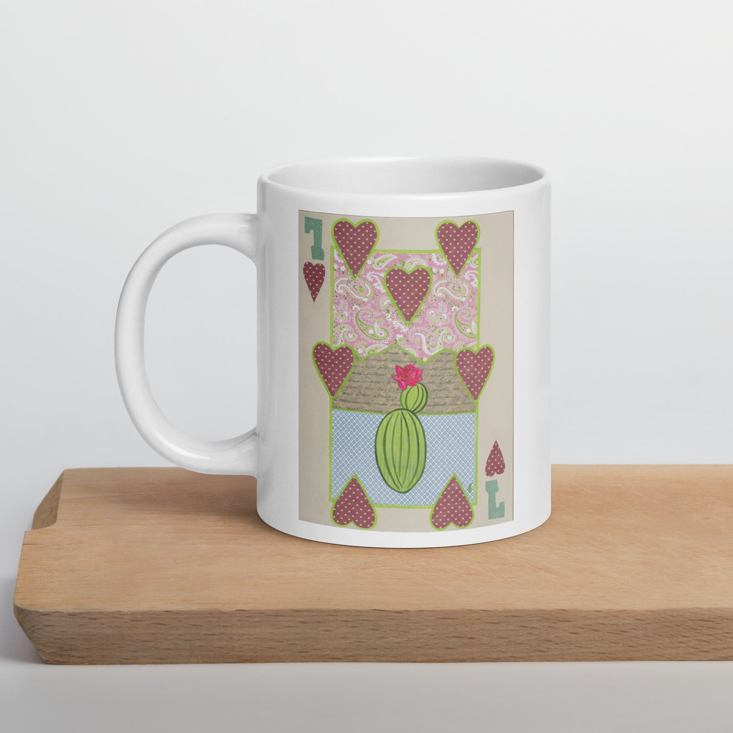 Seven of Hearts by Suzanne Villella | White glossy mug