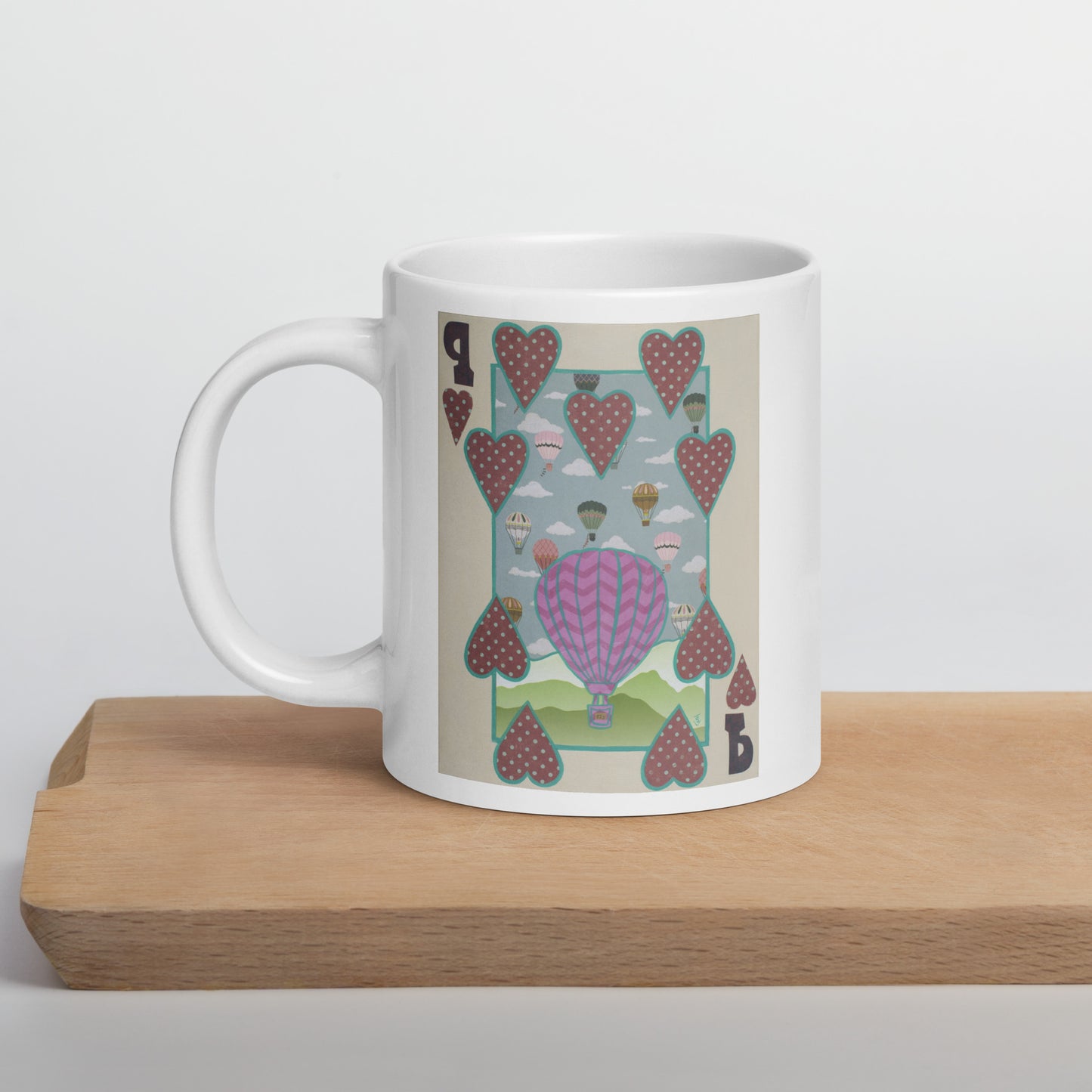 Nine of Hearts by Suzanne Villella | White glossy mug