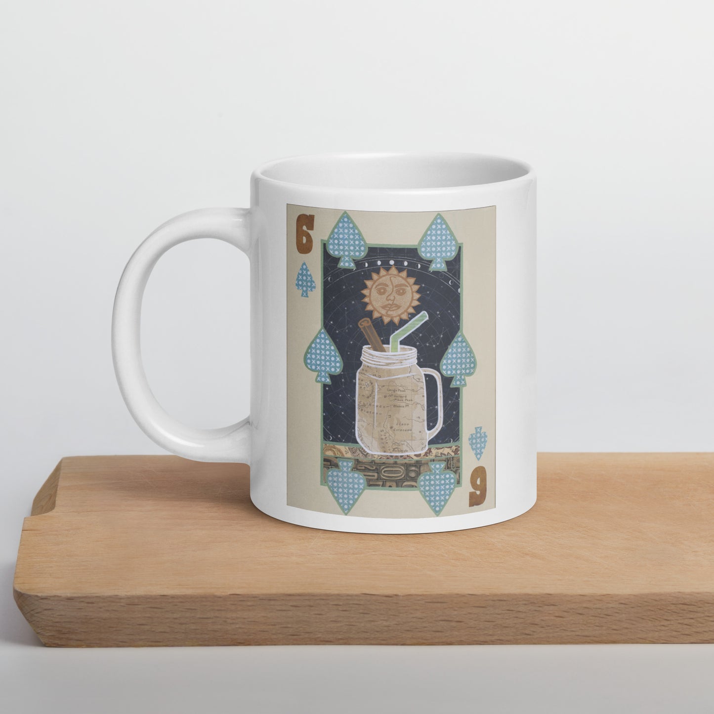 Six of Spades by Suzanne Villella | White glossy mug