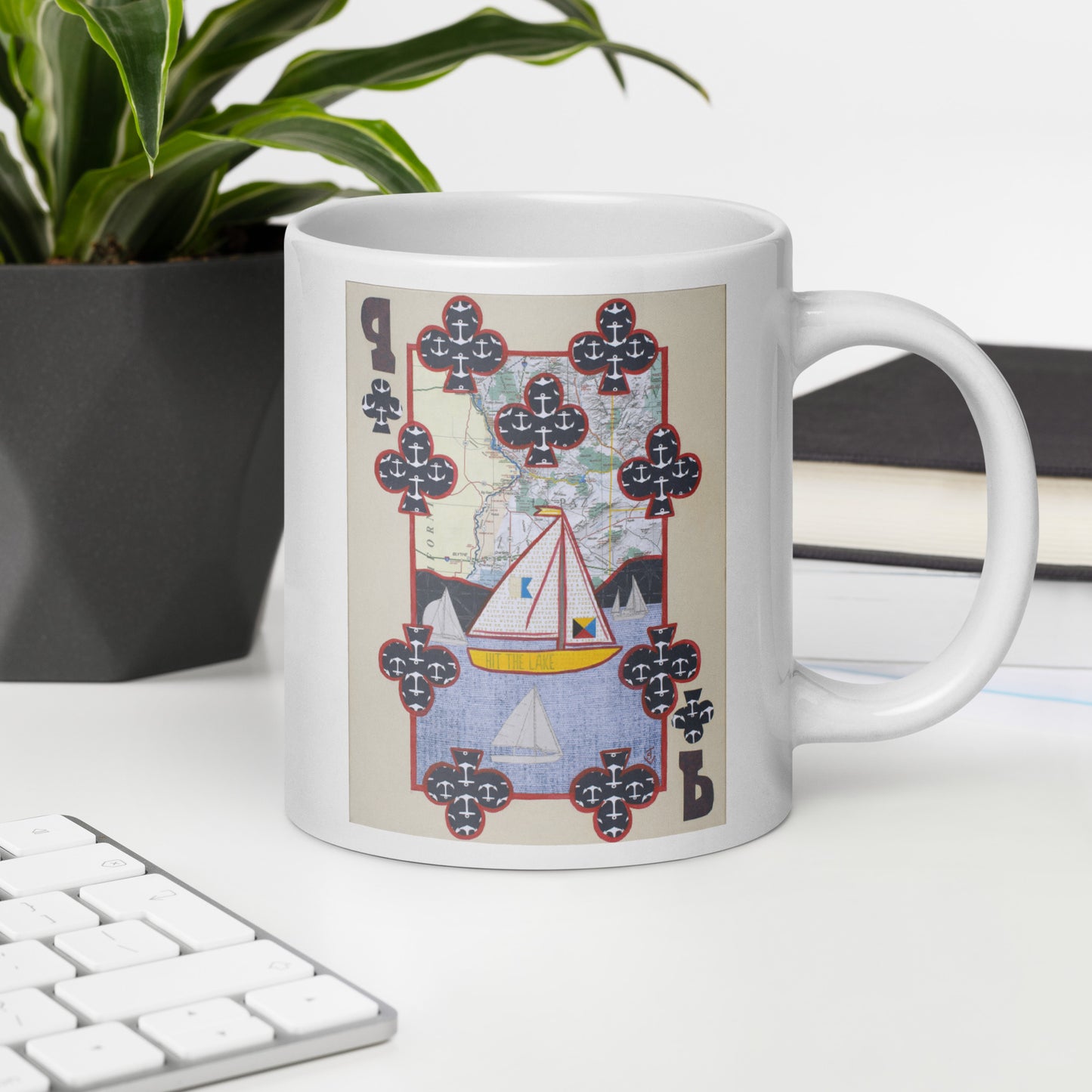 Nine of Clubs by Suzanne Villella | White glossy mug