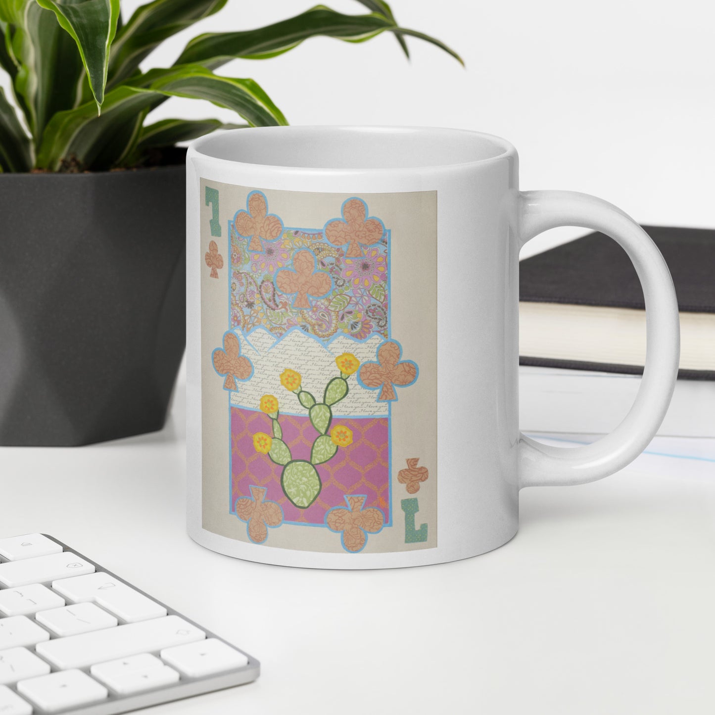 Seven of Clubs by Suzanne Villella | White glossy mug