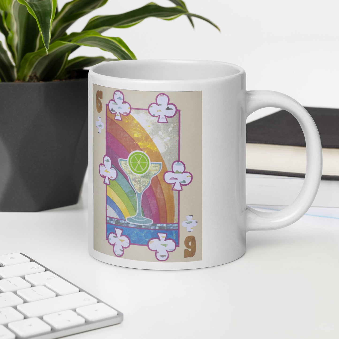 Six of Clubs by Suzanne Villella | White glossy mug