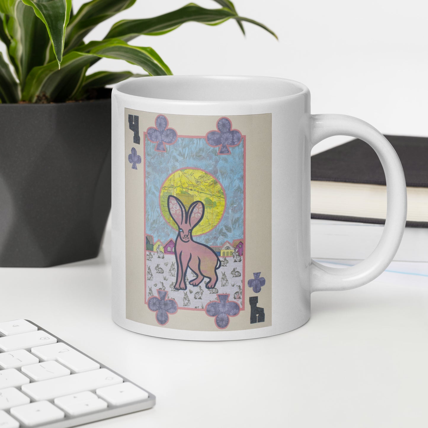 Four of Clubs by Suzanne Villella | White glossy mug