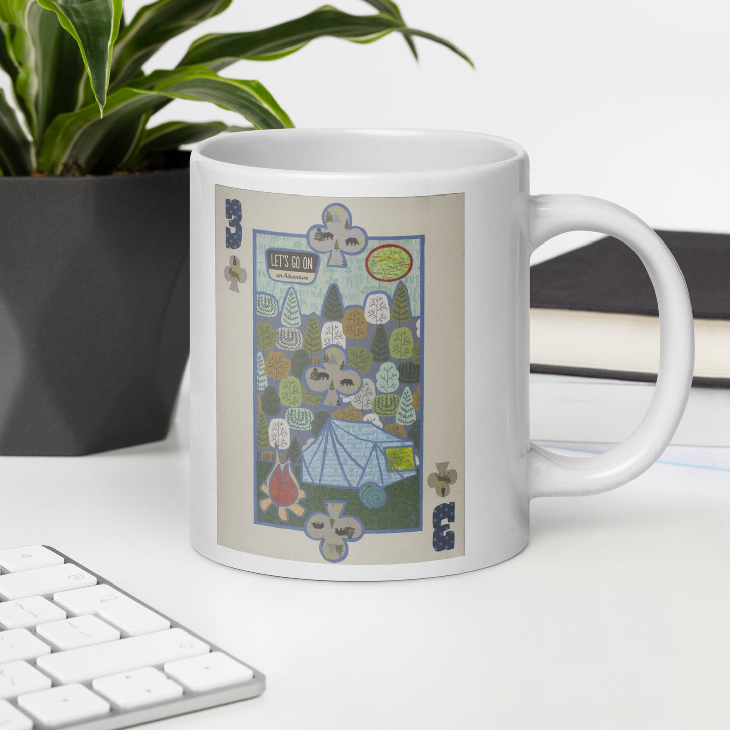 Three of Clubs by Suzanne Villella | White glossy mug