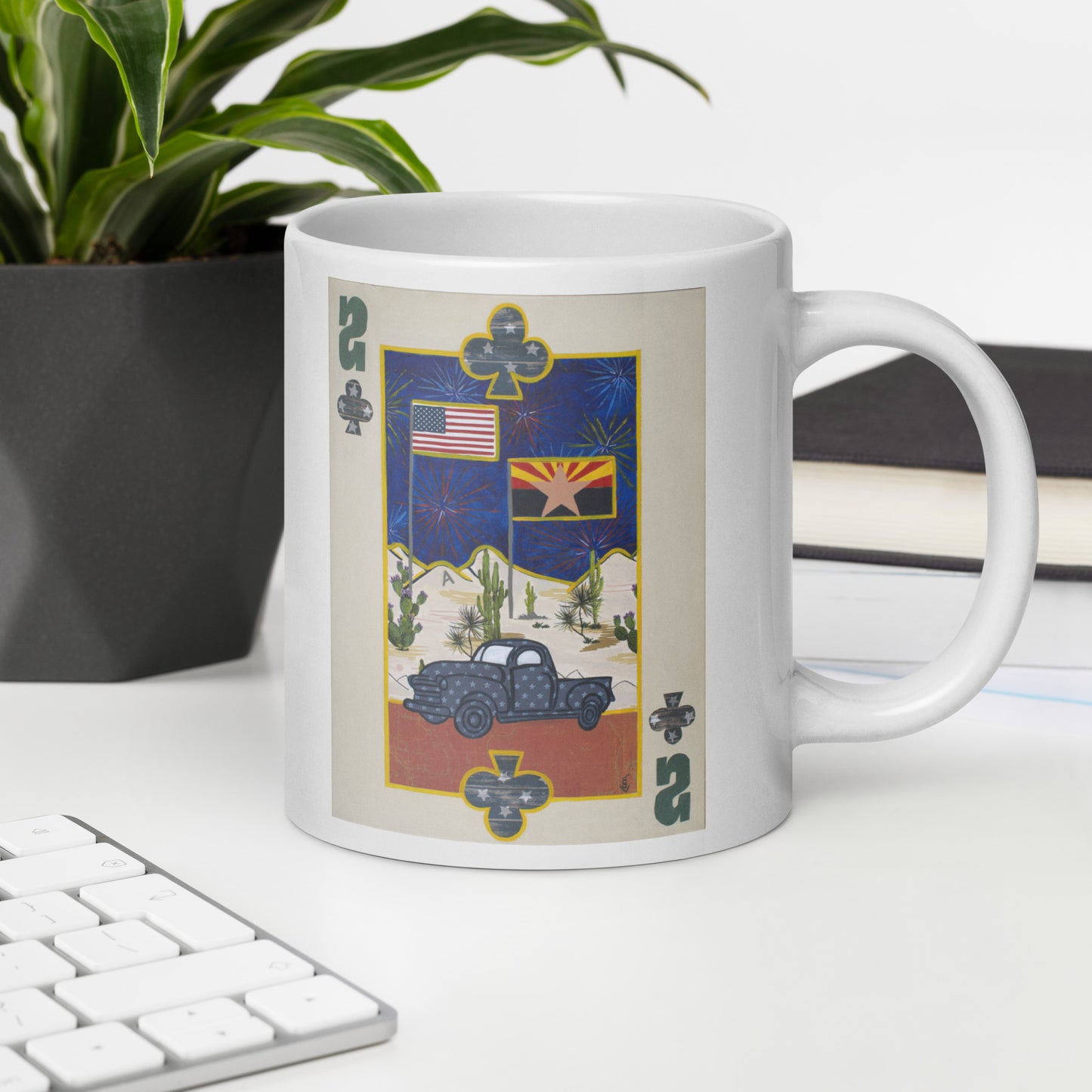 Two of Clubs by Suzanne Villella | White glossy mug