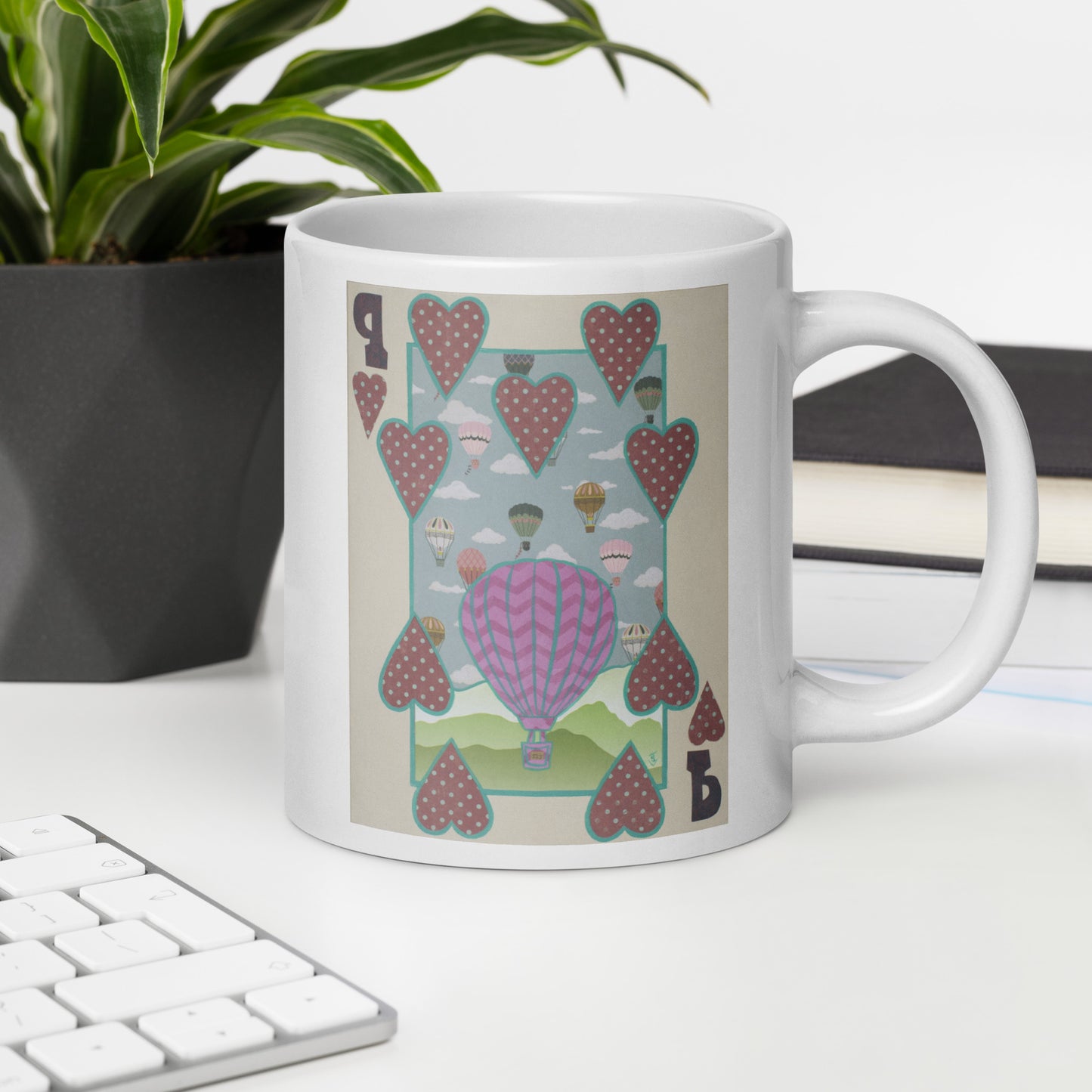 Nine of Hearts by Suzanne Villella | White glossy mug