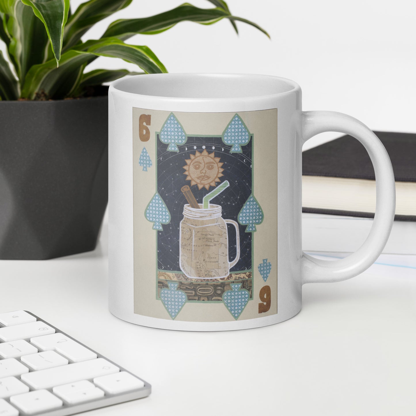 Six of Spades by Suzanne Villella | White glossy mug