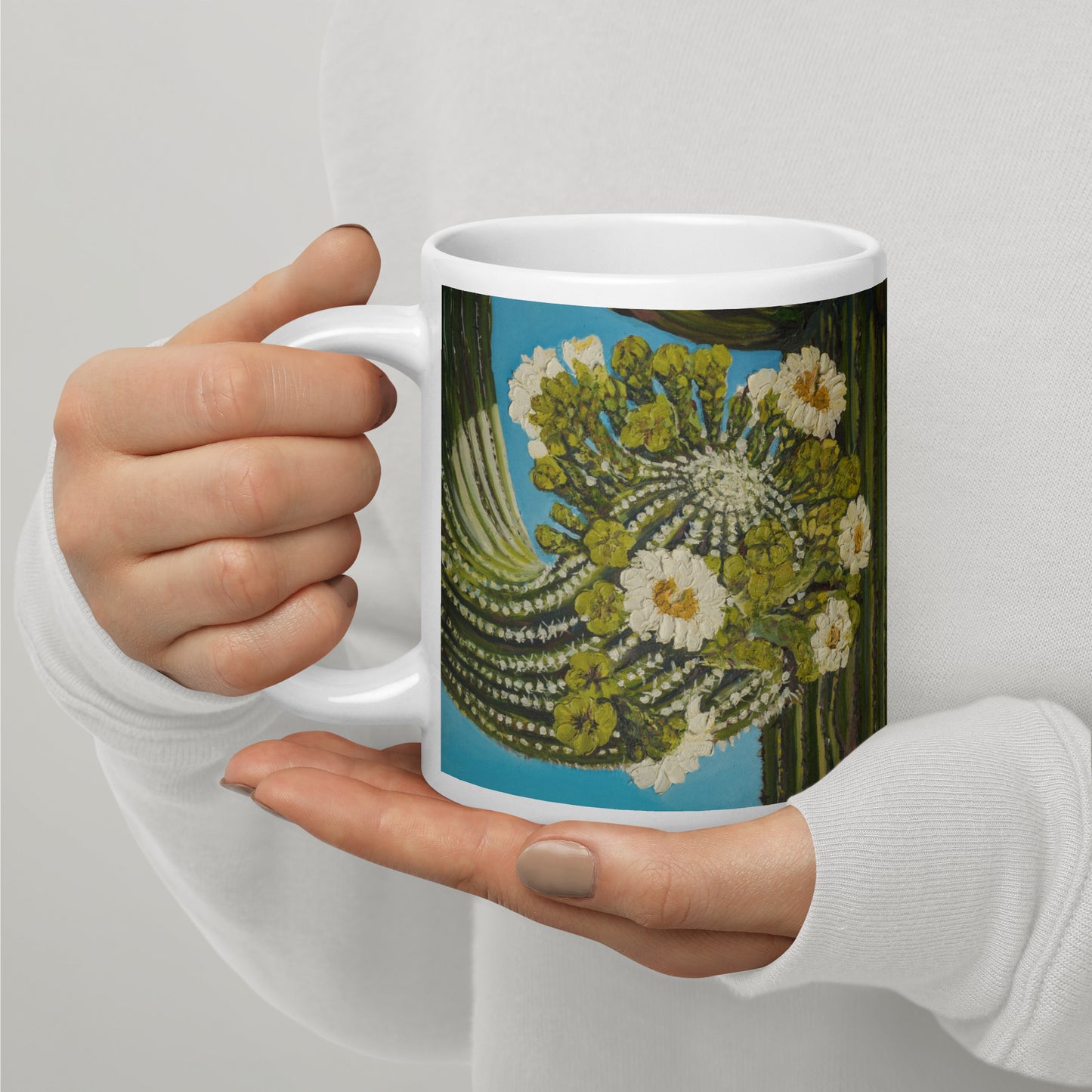 Twisted Saguaro by Andrea Rodriguez | White glossy mug