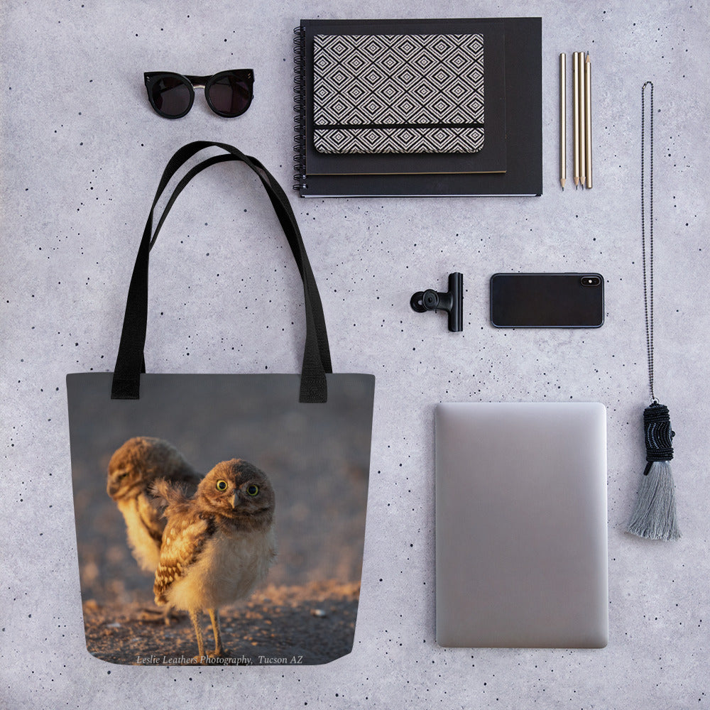 Burrowing Owls Duo by Leslie Leathers Photography | Tote bag