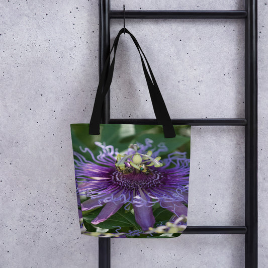 Purple Passion Flower by Leslie Leathers Photography | Tote bag