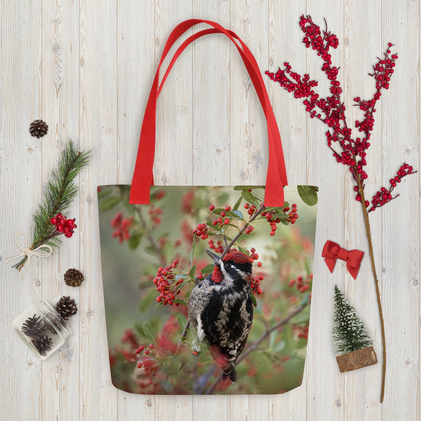 Red Naped Sapsucker by Leslie Leathers Photography | Tote bag