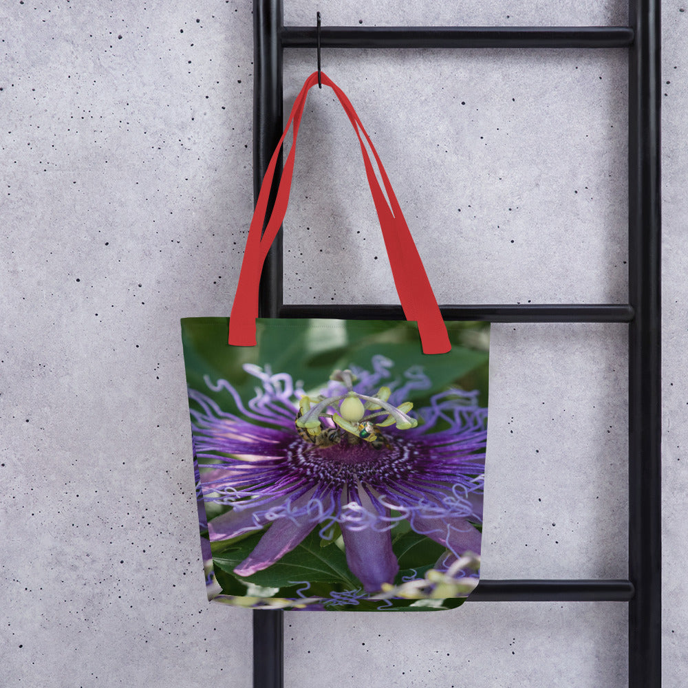 Purple Passion Flower by Leslie Leathers Photography | Tote bag