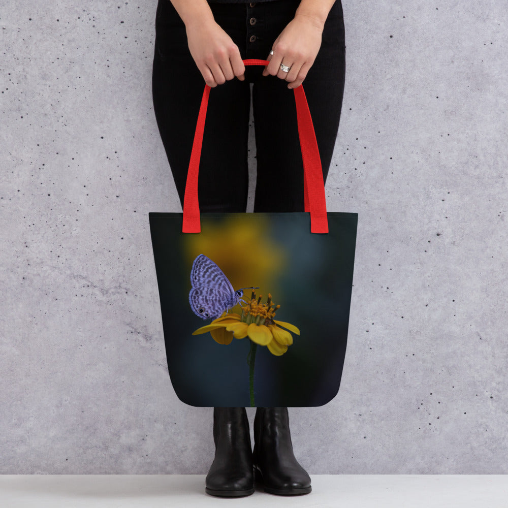 Marine Blue Butterfly by Leslie Leathers Photography | Tote bag