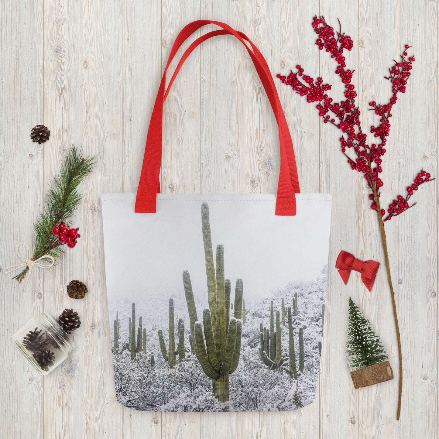 Saguaro Snowfall by Sean Parker Photography | Tote bag