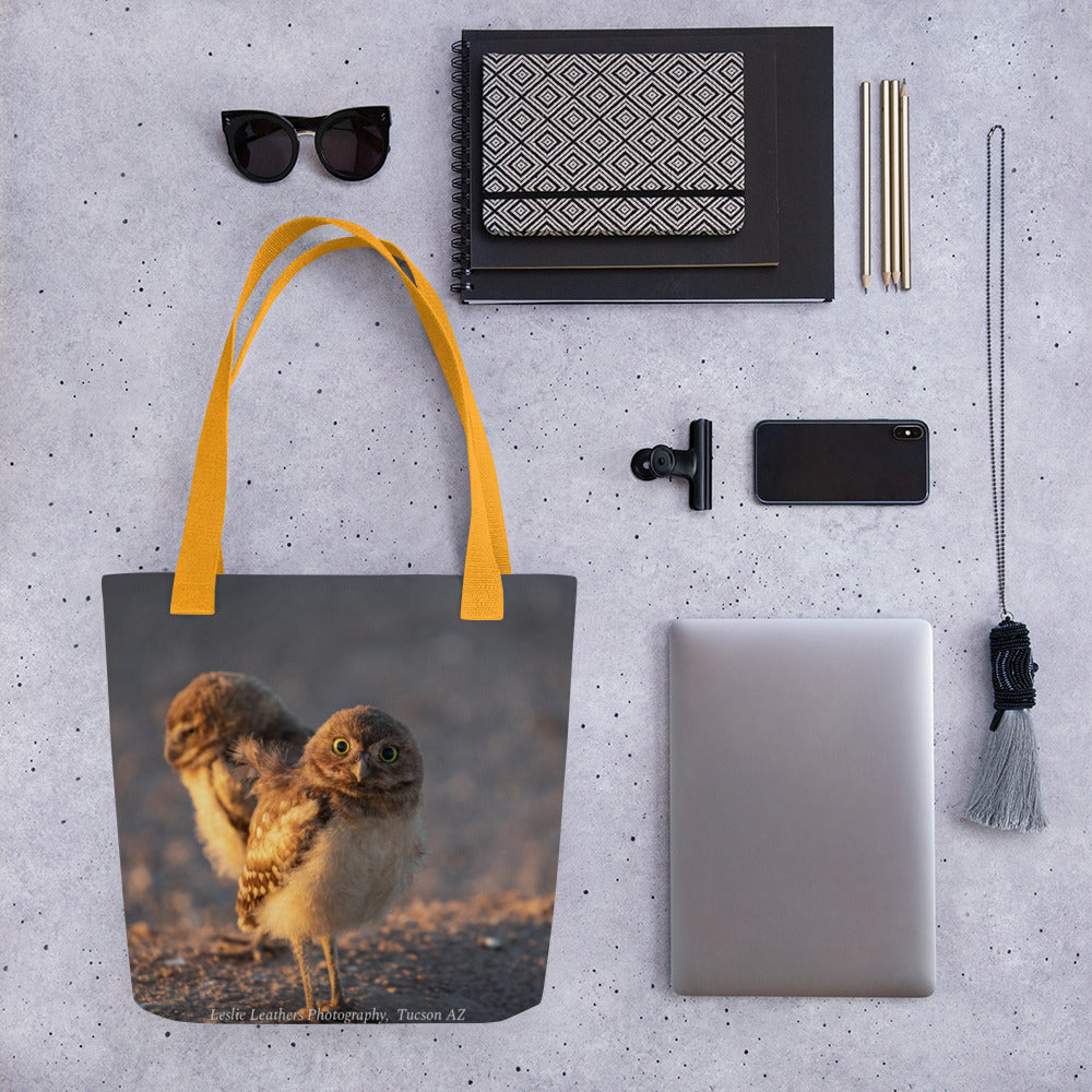 Burrowing Owls Duo by Leslie Leathers Photography | Tote bag