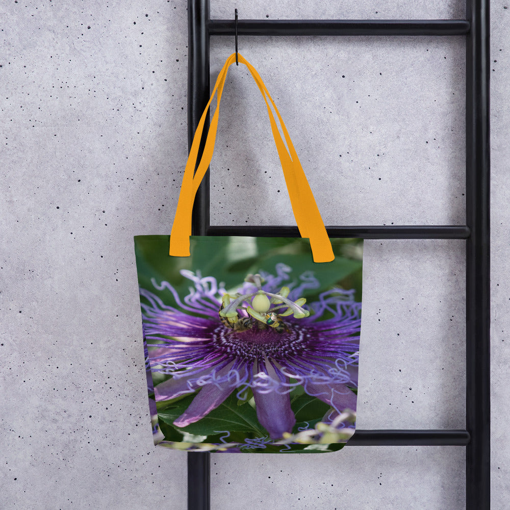 Purple Passion Flower by Leslie Leathers Photography | Tote bag