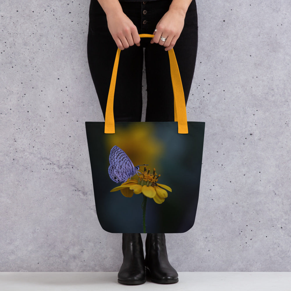 Marine Blue Butterfly by Leslie Leathers Photography | Tote bag