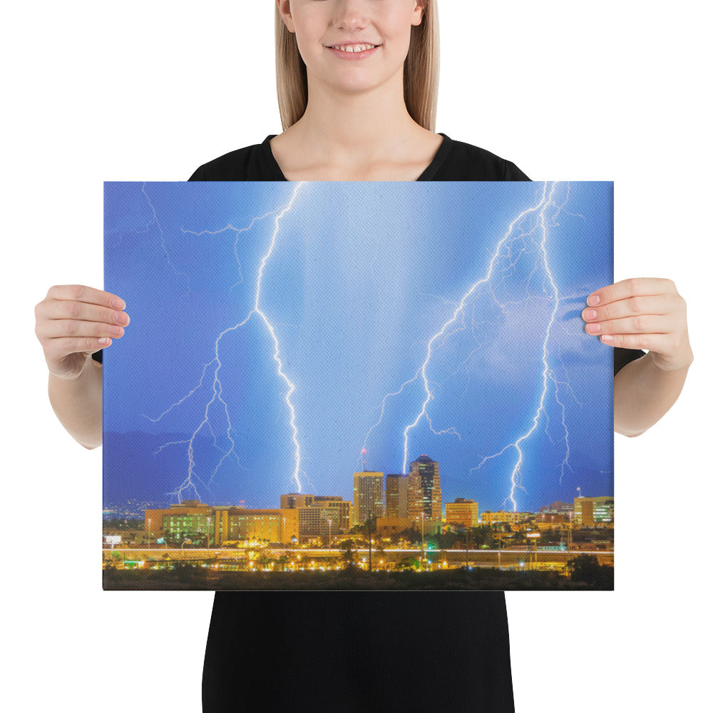 Downtown Tucson Lightning Monsoon by Sean Parker Photography | Wrapped Canvas