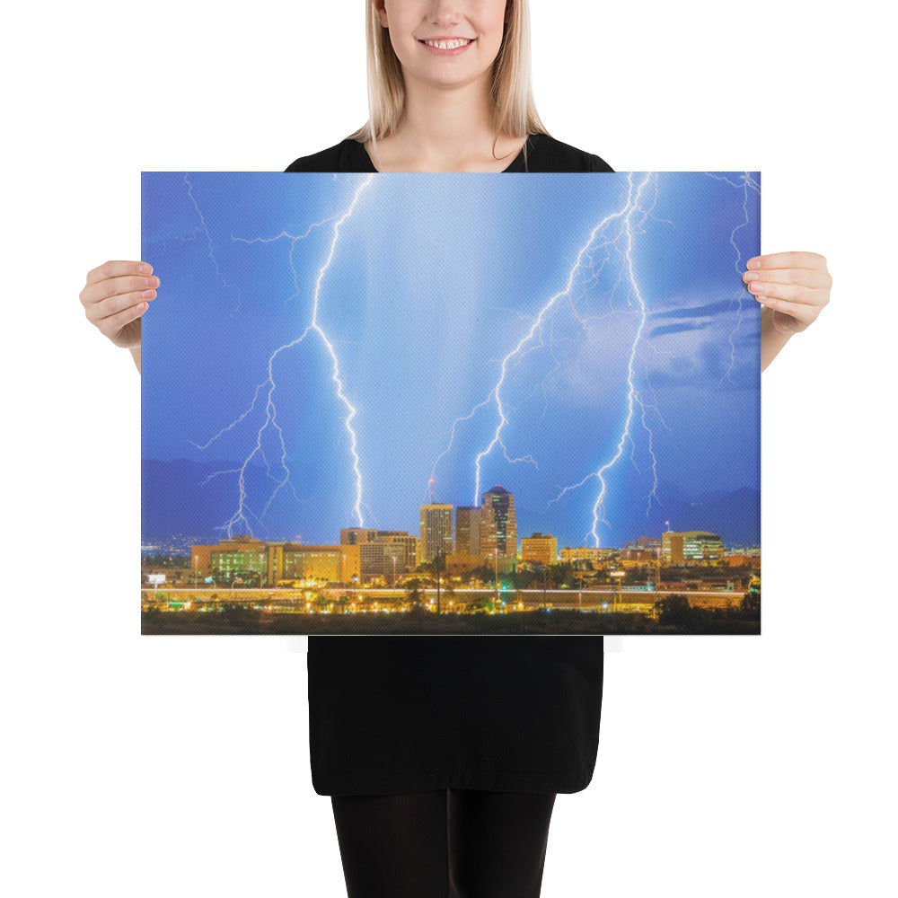 Downtown Tucson Lightning Monsoon by Sean Parker Photography | Wrapped Canvas